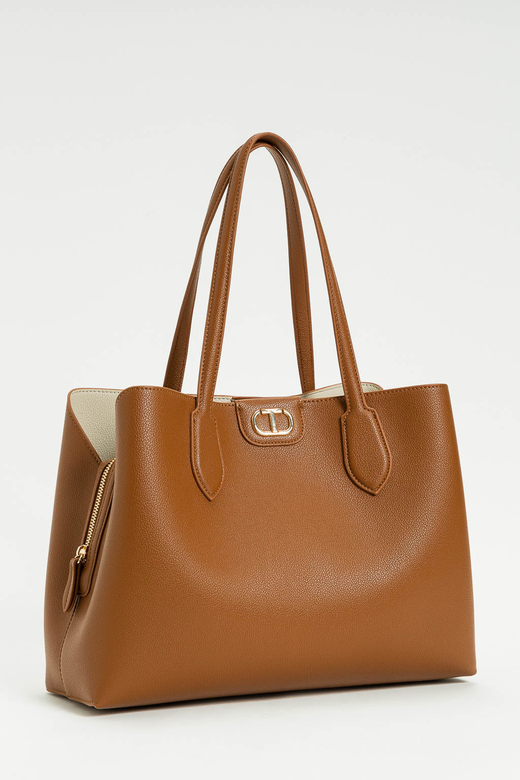 Borsa shopper bicolore con Oval T