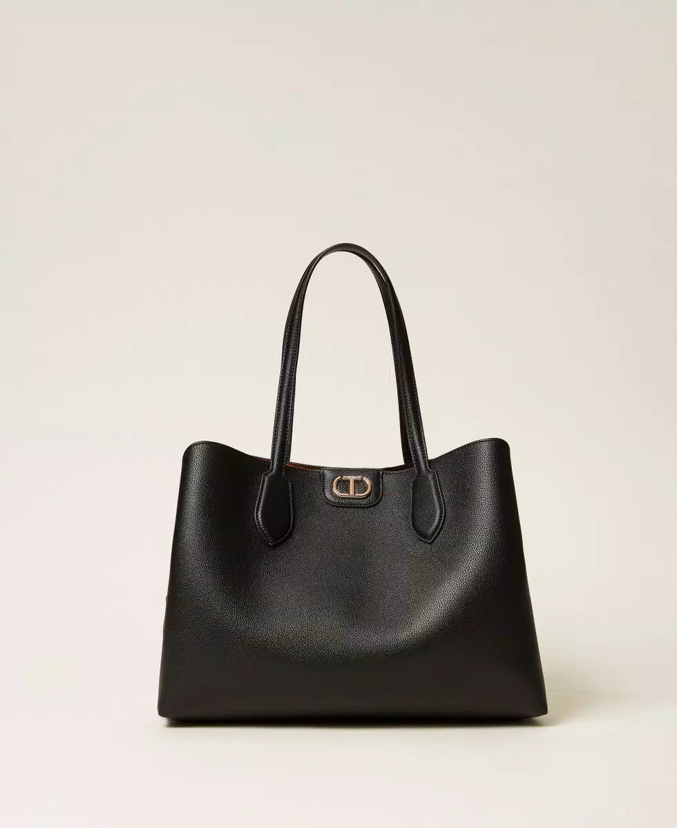 Borsa shopper bicolore con Oval T