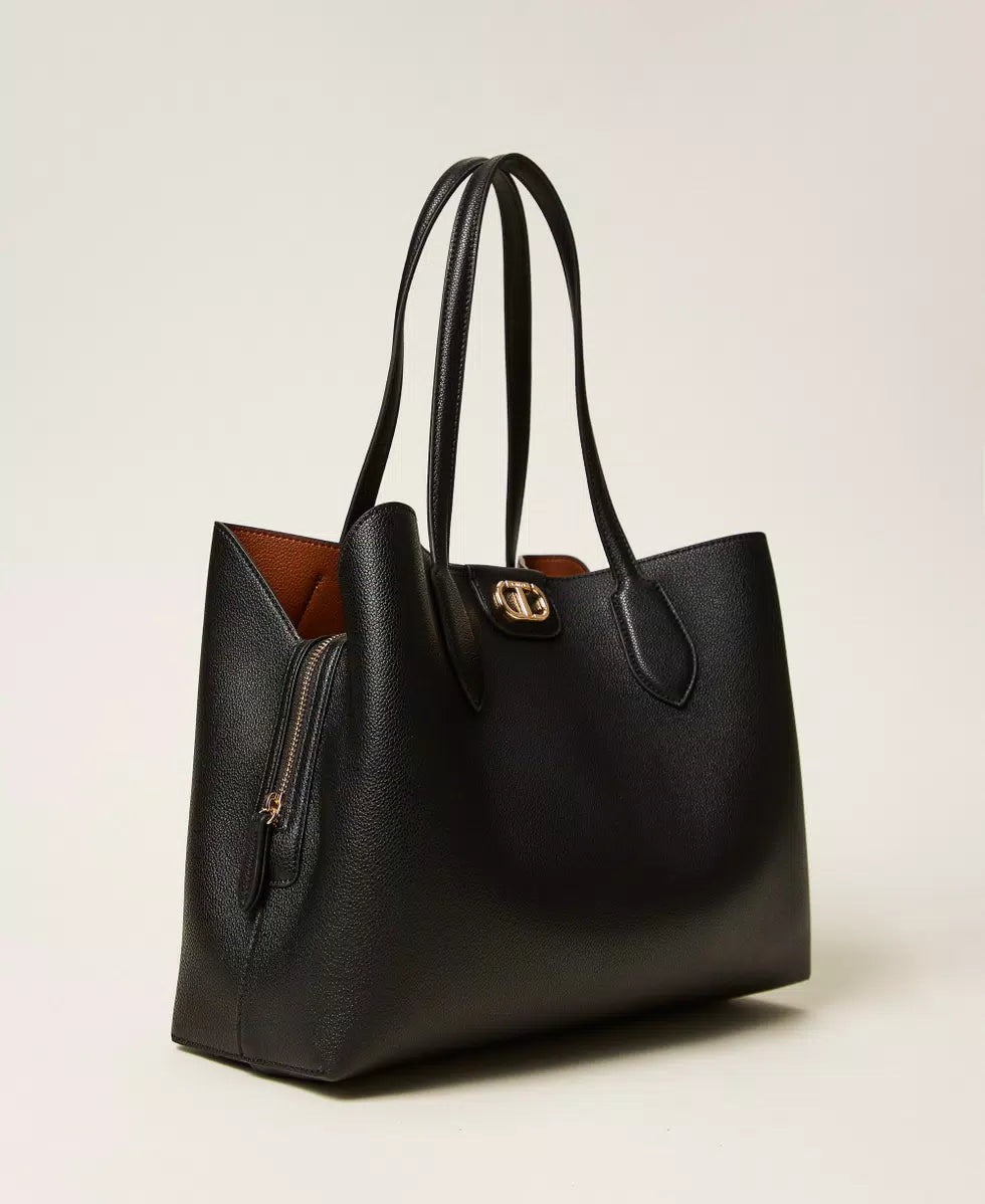 Borsa shopper bicolore con Oval T