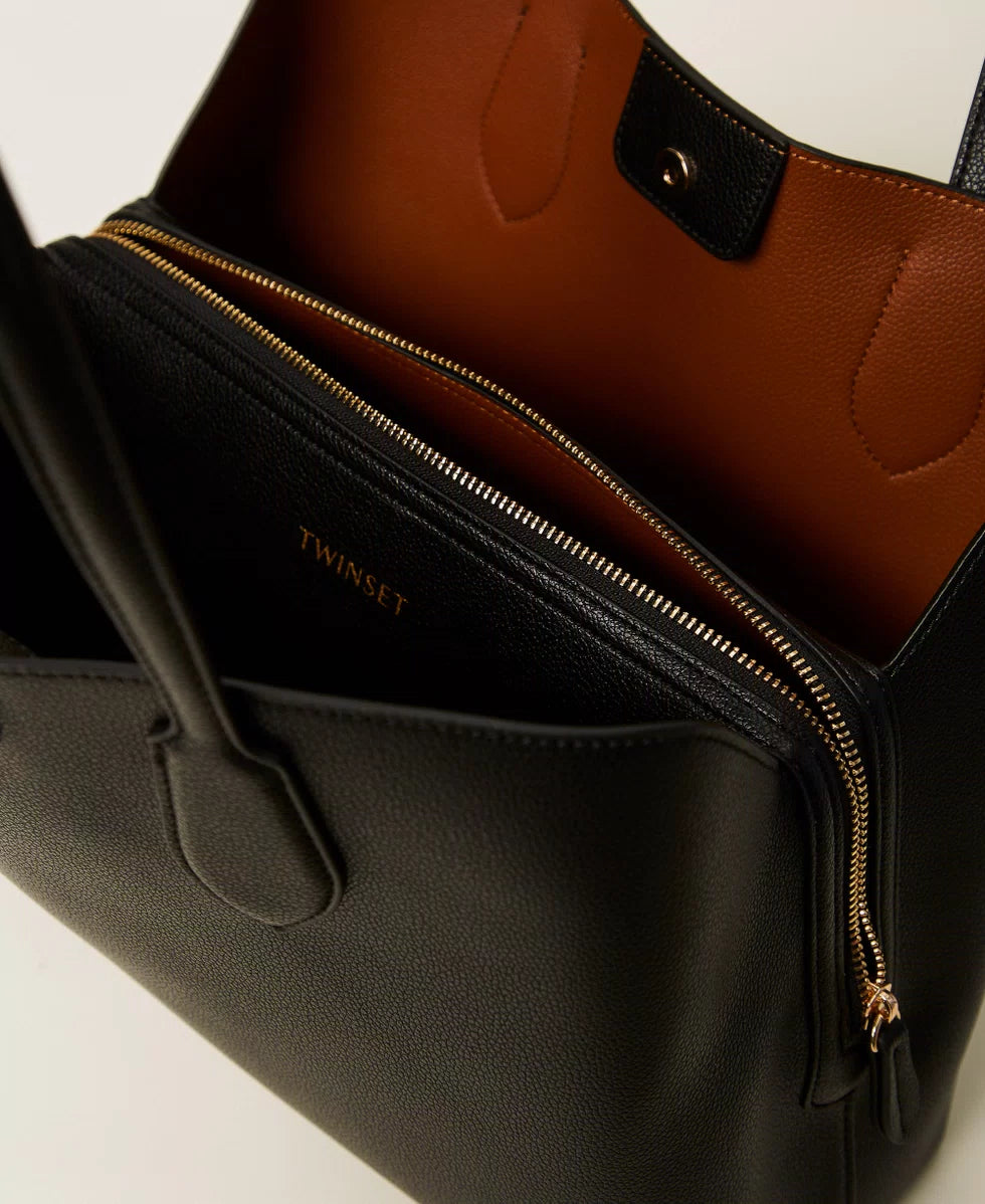 Borsa shopper bicolore con Oval T