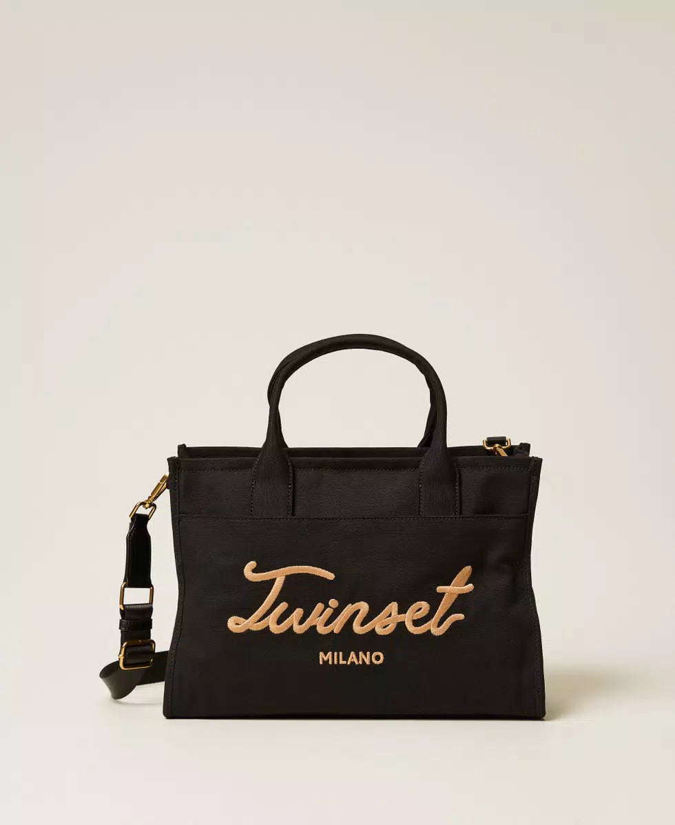 Borsa shopper in canvas con logo