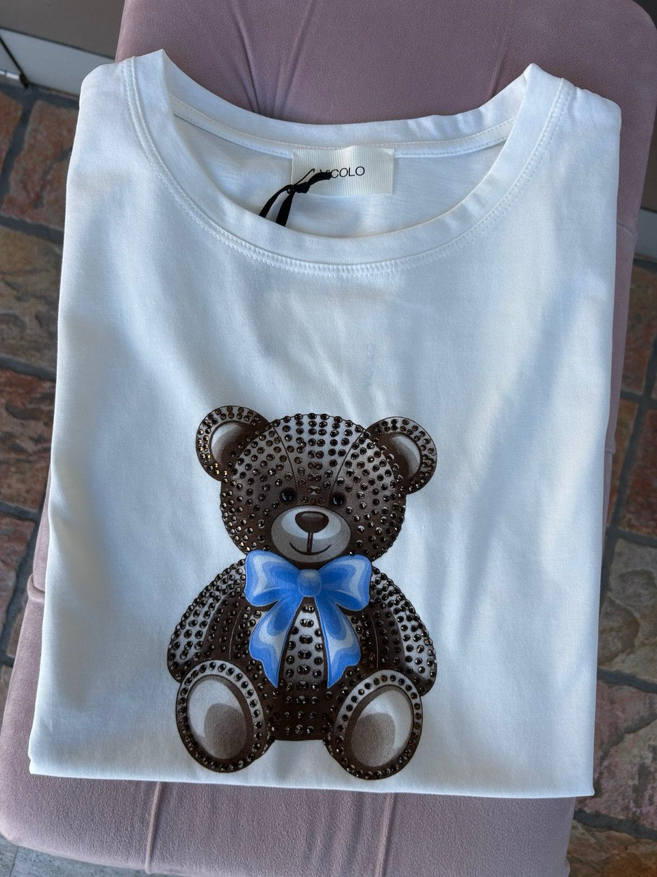 T-shirt stampa orsetto strass