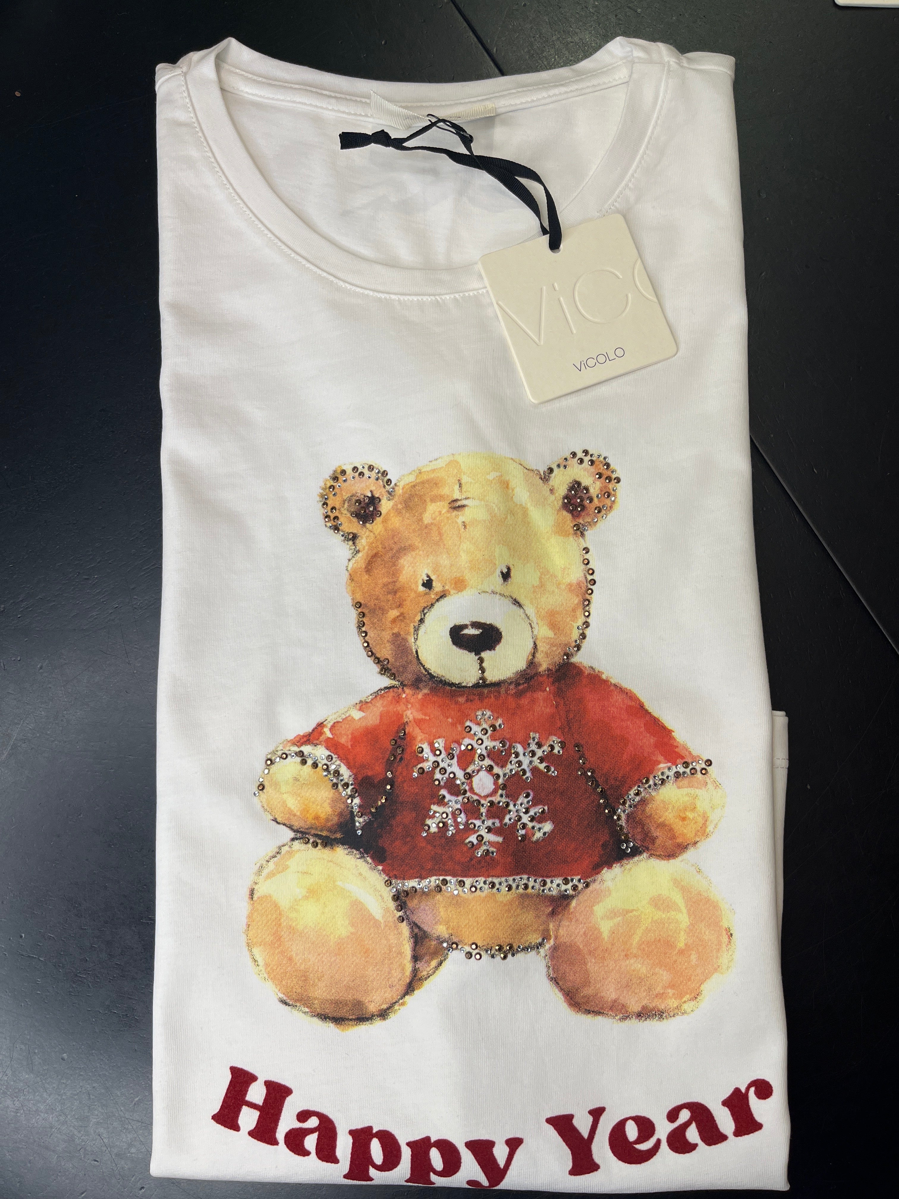 T-shirt stampa orsetto Happy Year