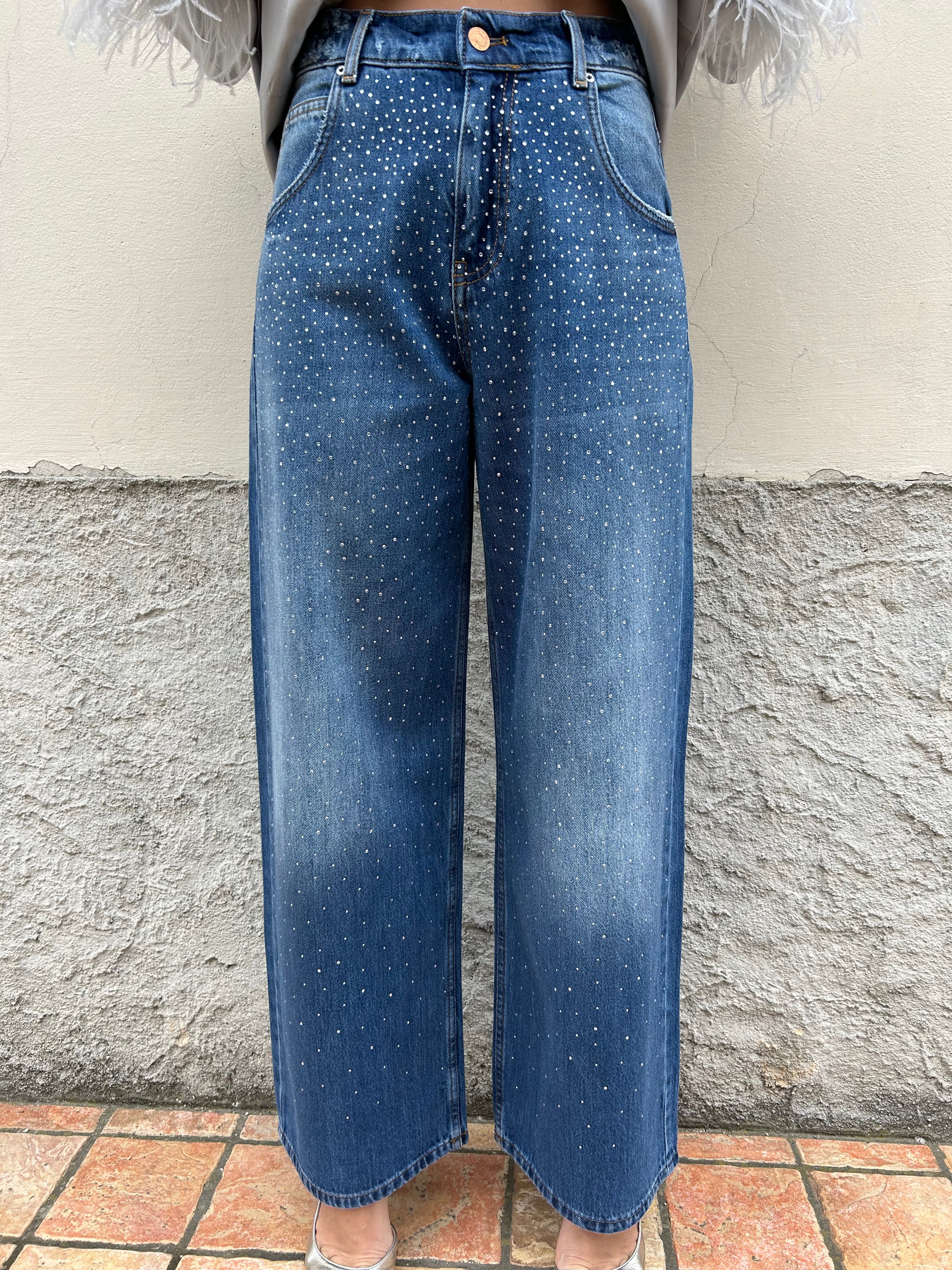 Jeans palazzo con strass