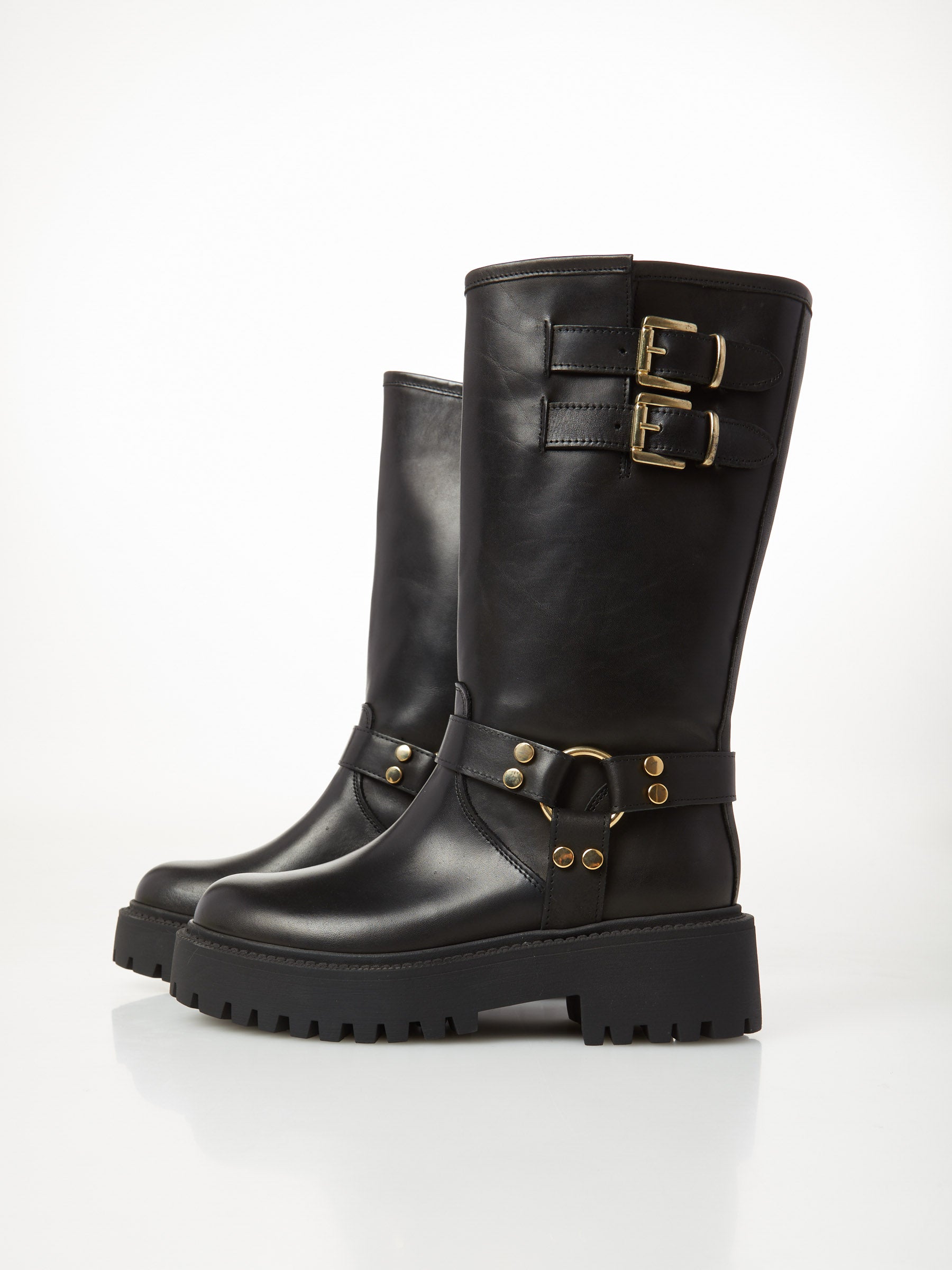 Biker in pelle con fibbie oro