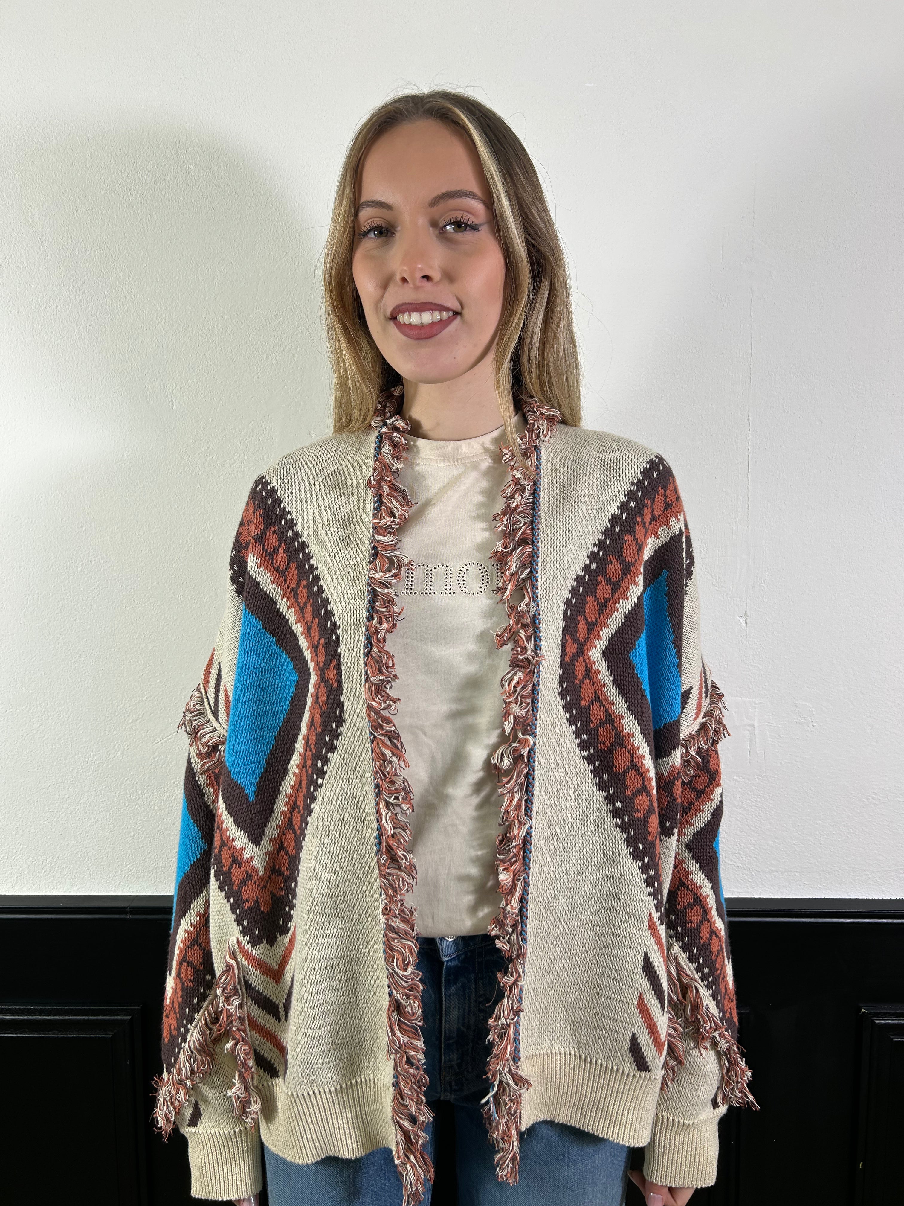 Cardigan Alanui fantasia rombi turchese