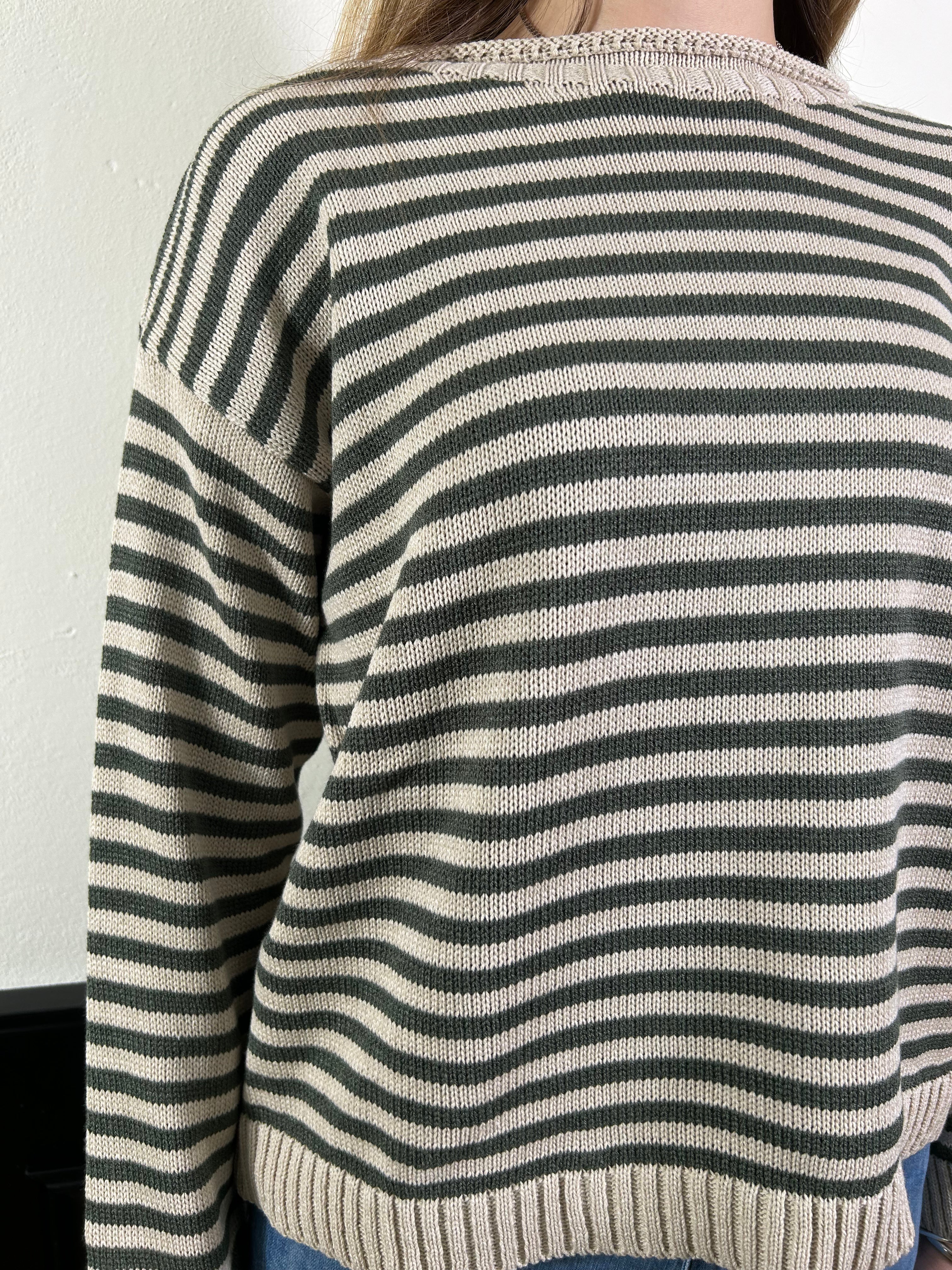 Pull a righe verde militare