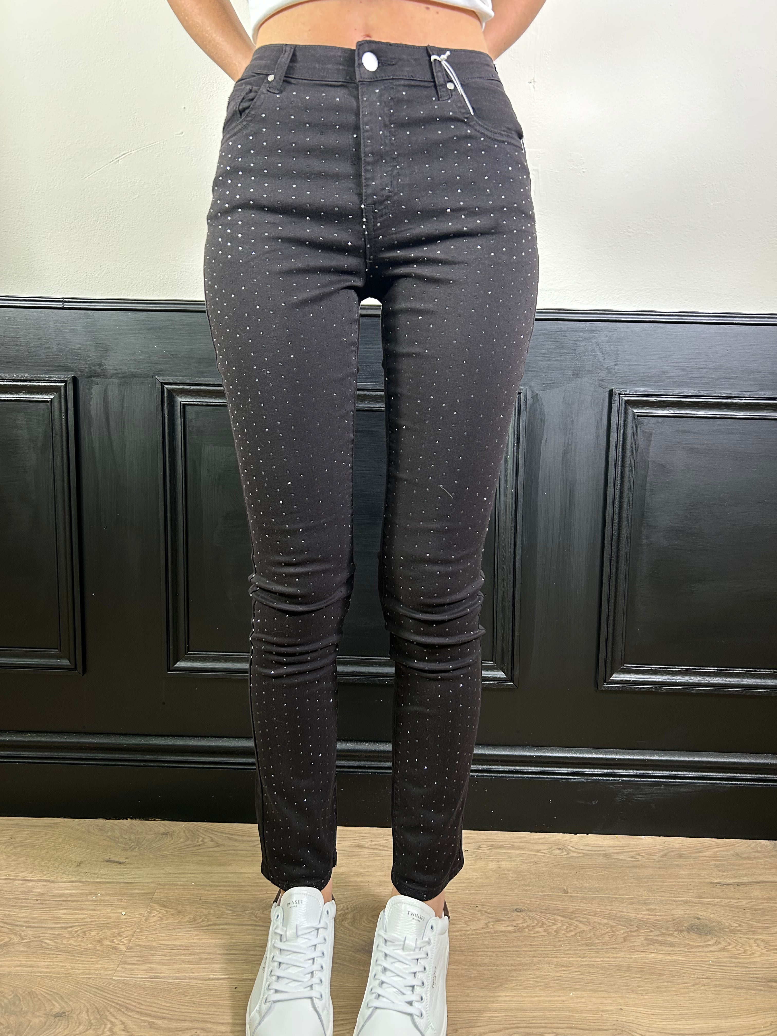 Jeans Elle skinny con strass nero