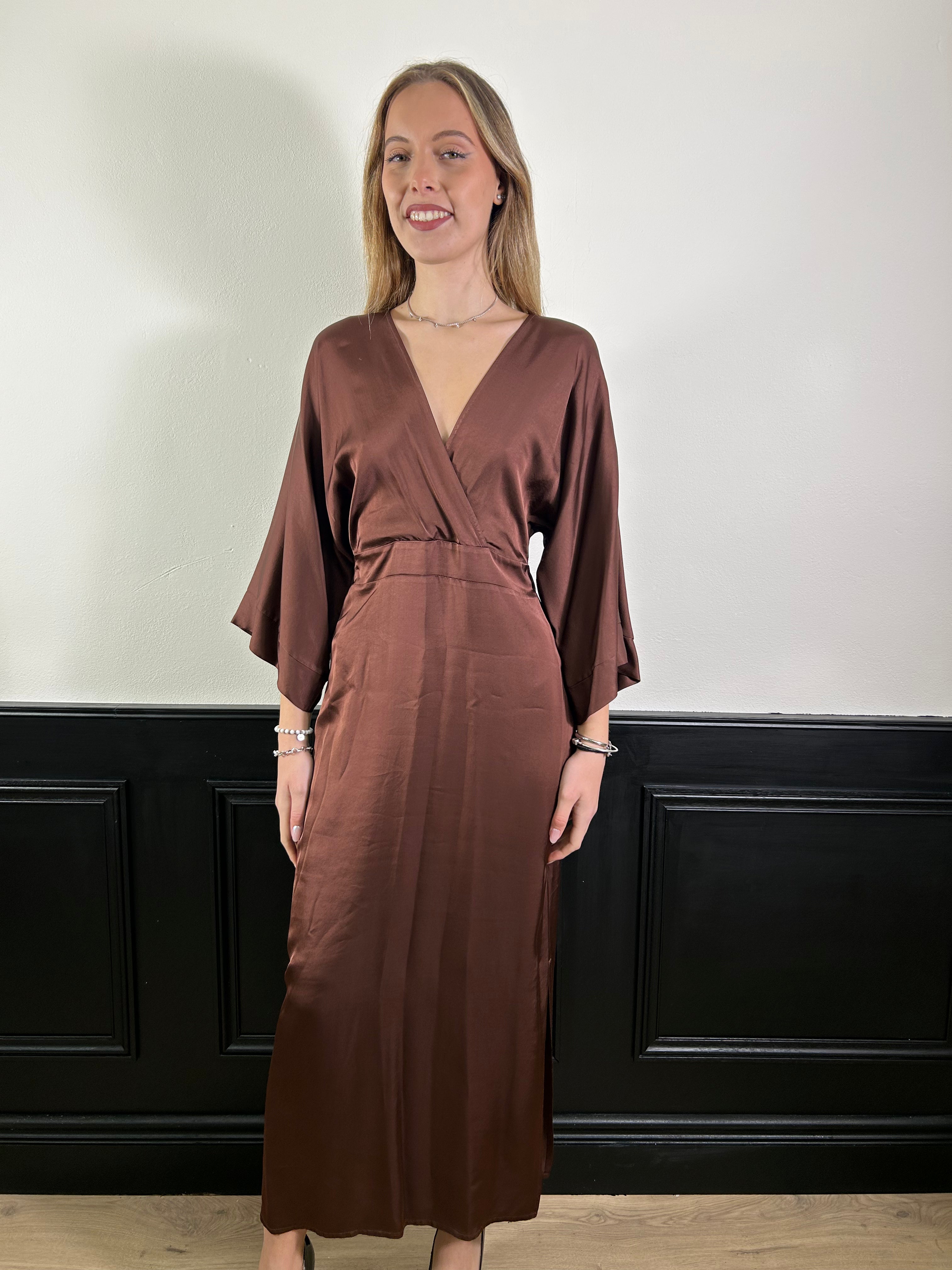 Abito lungo in raso bordeaux