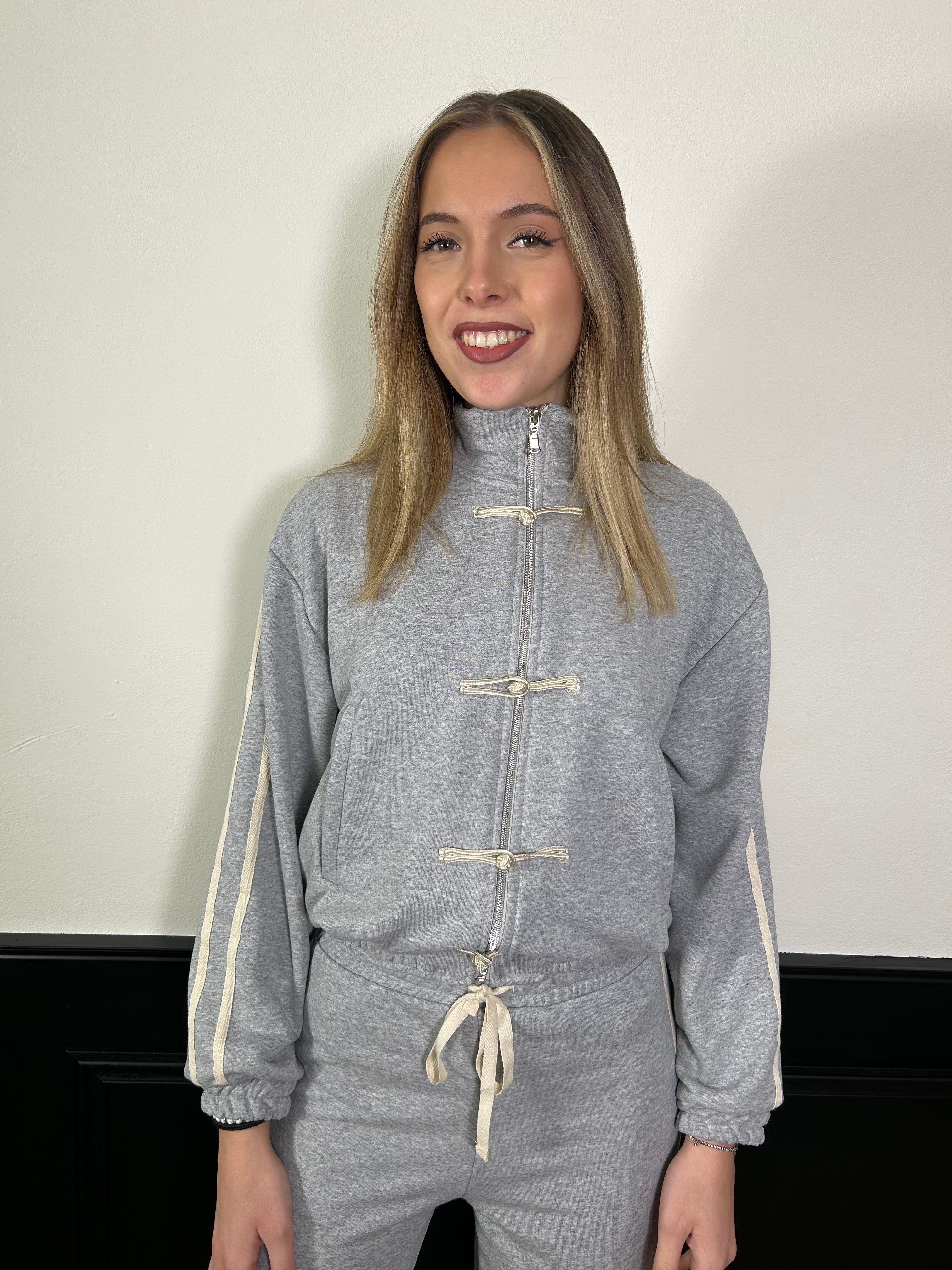 Felpa bomber grigia con alamari