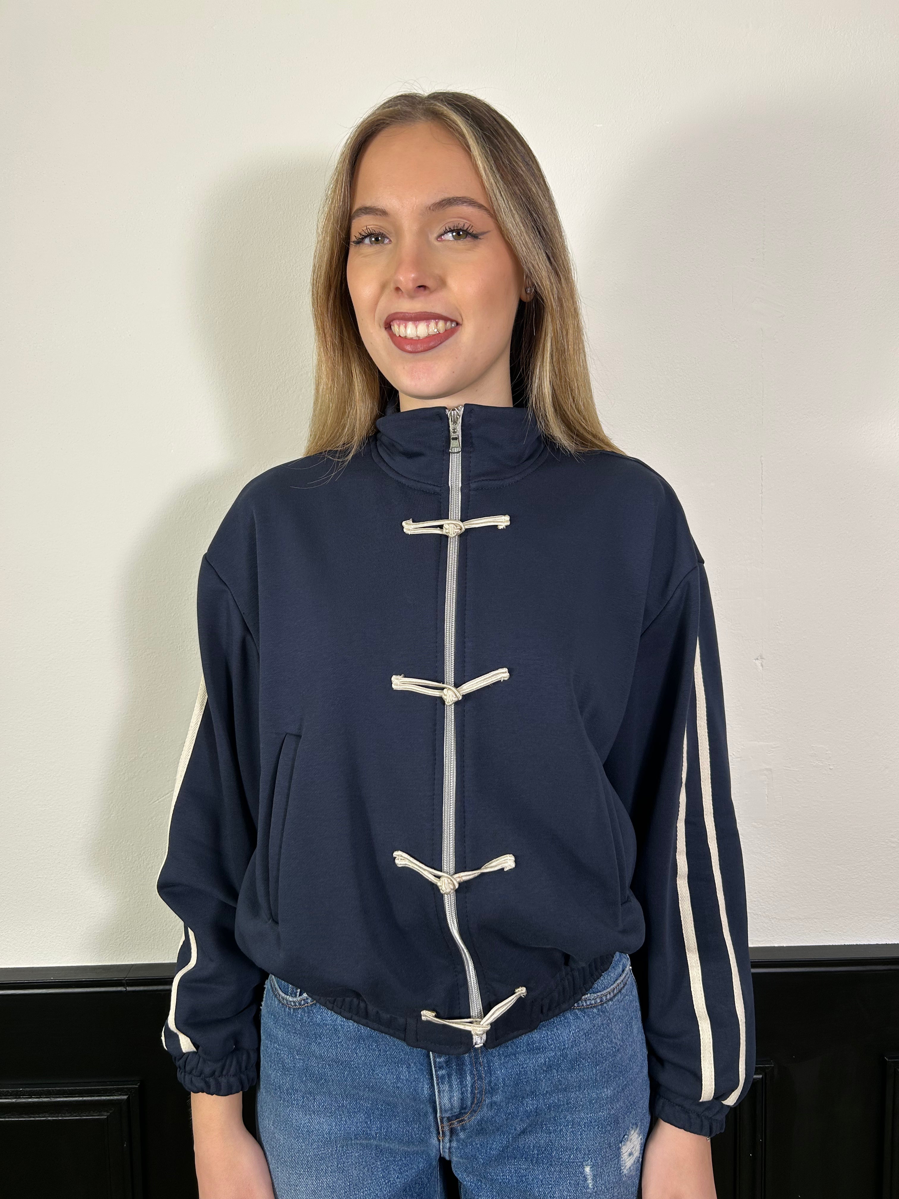 Felpa bomber blu con alamari