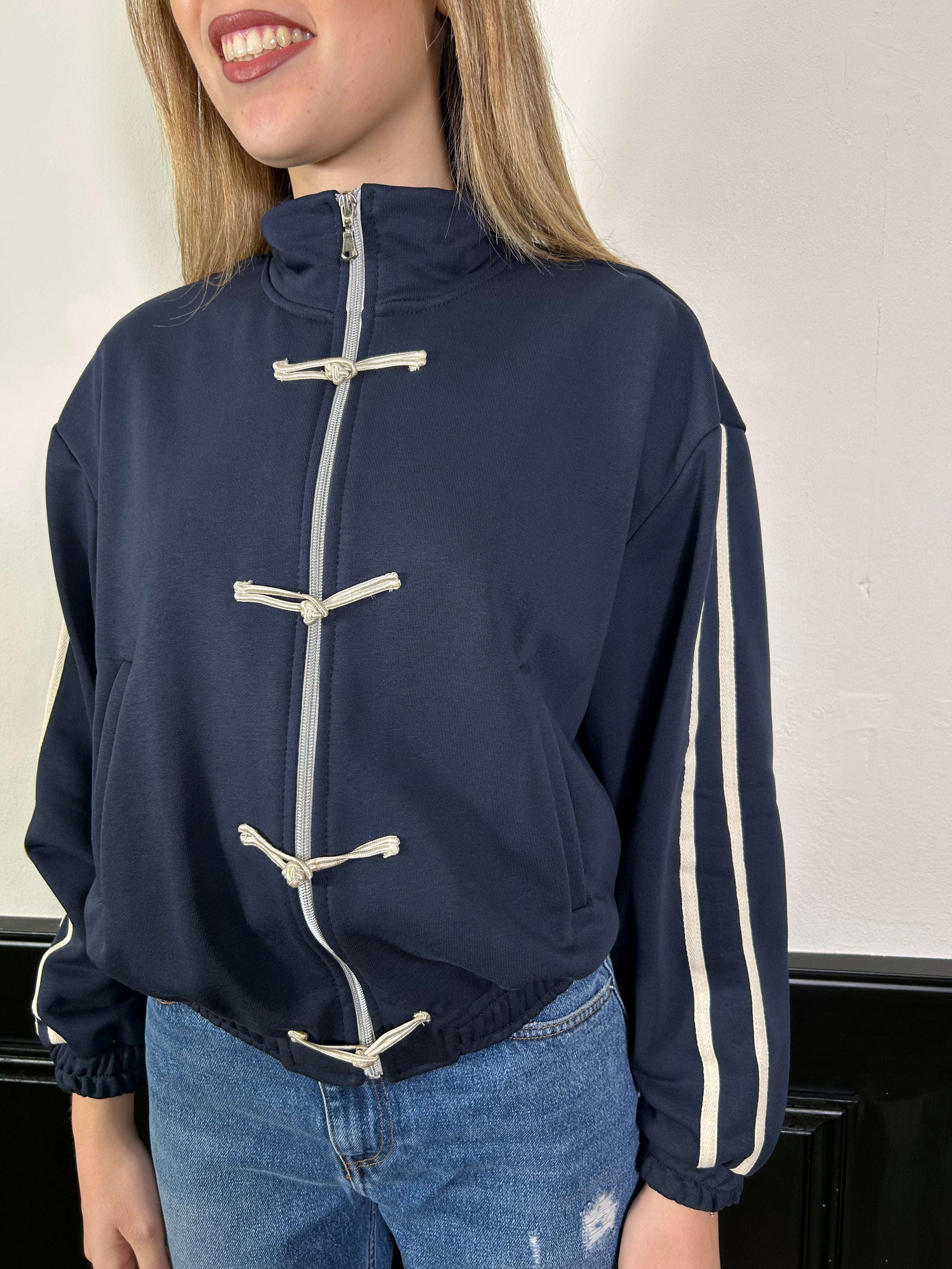 Felpa bomber blu con alamari