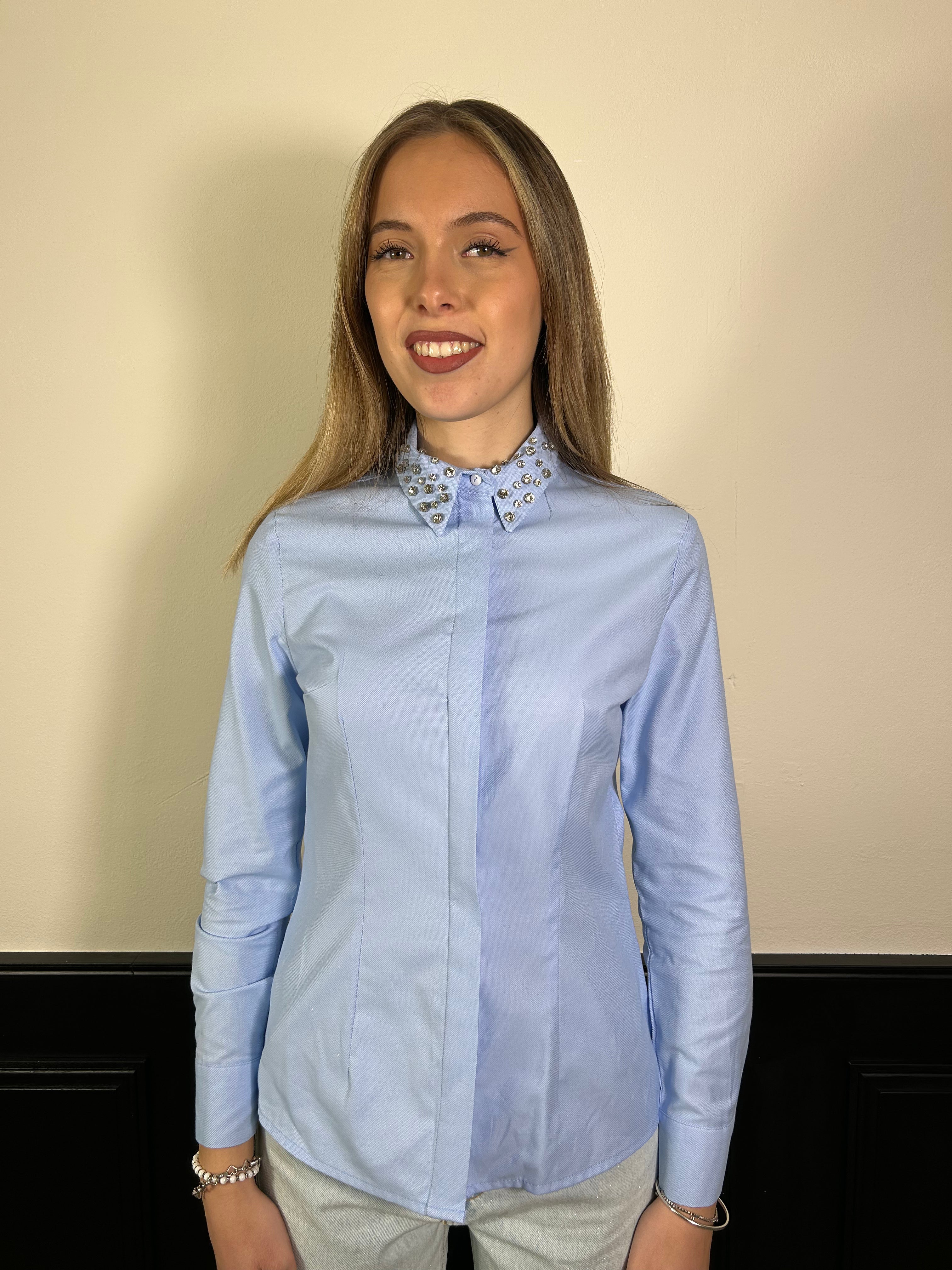 Camicia con colletto strass
