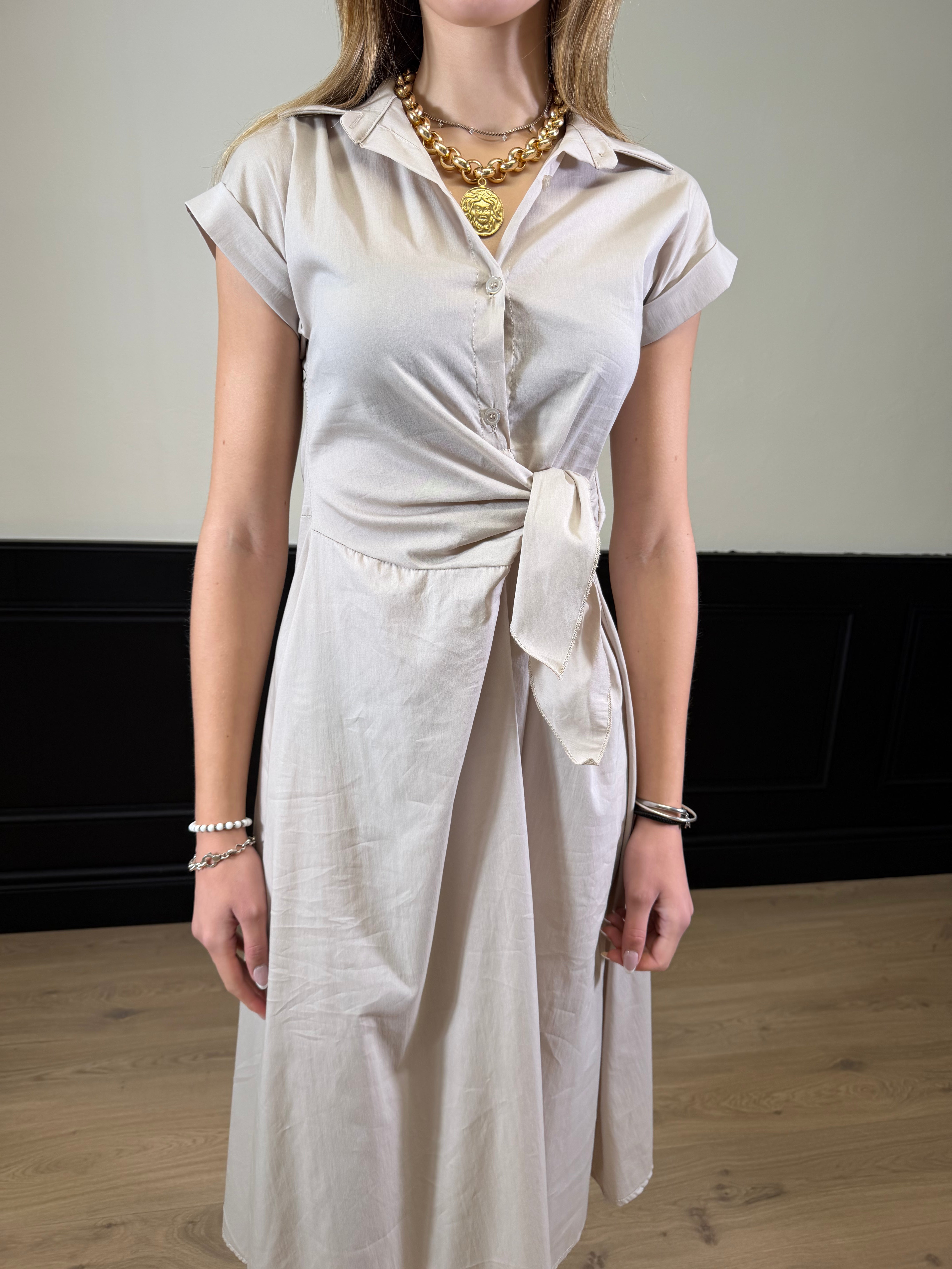 Abito midi in cotone con nodo