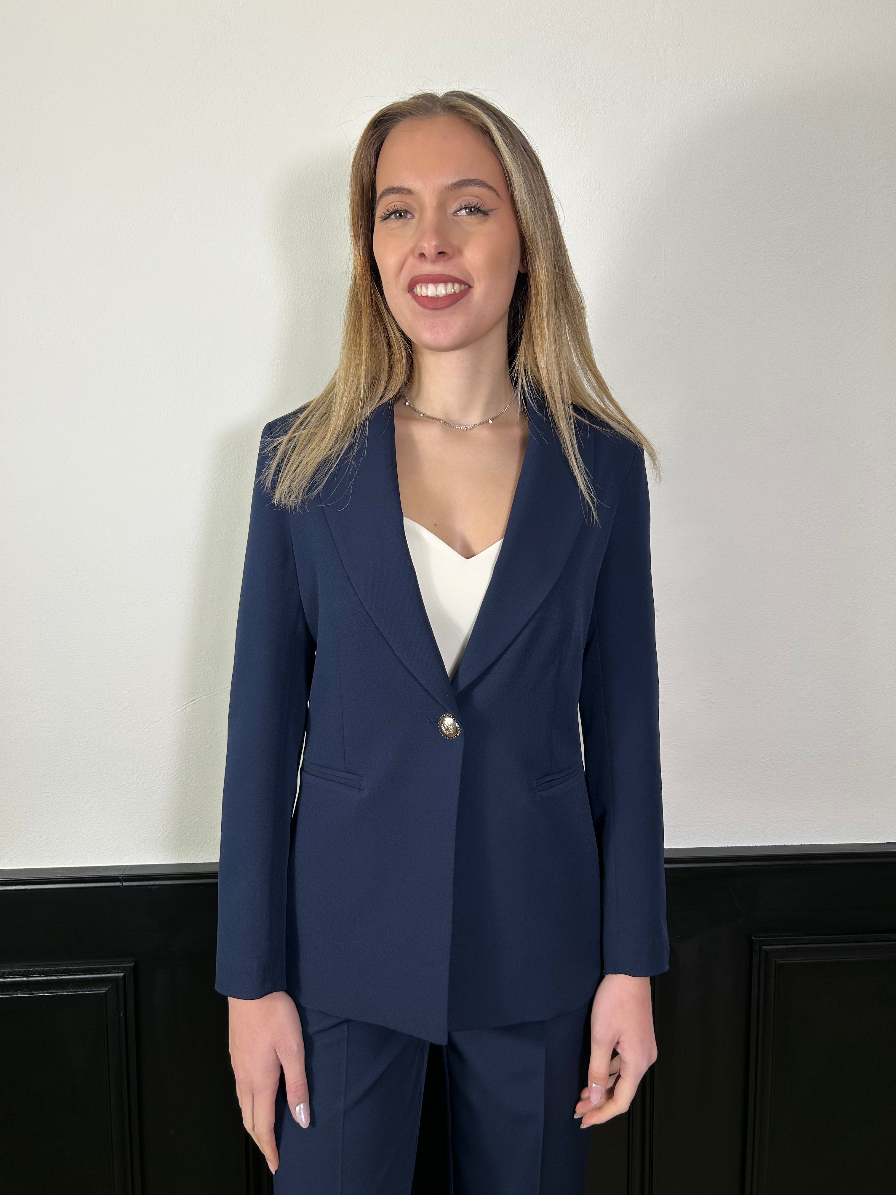 Tailleur giacca dritta e pantalone largo blu