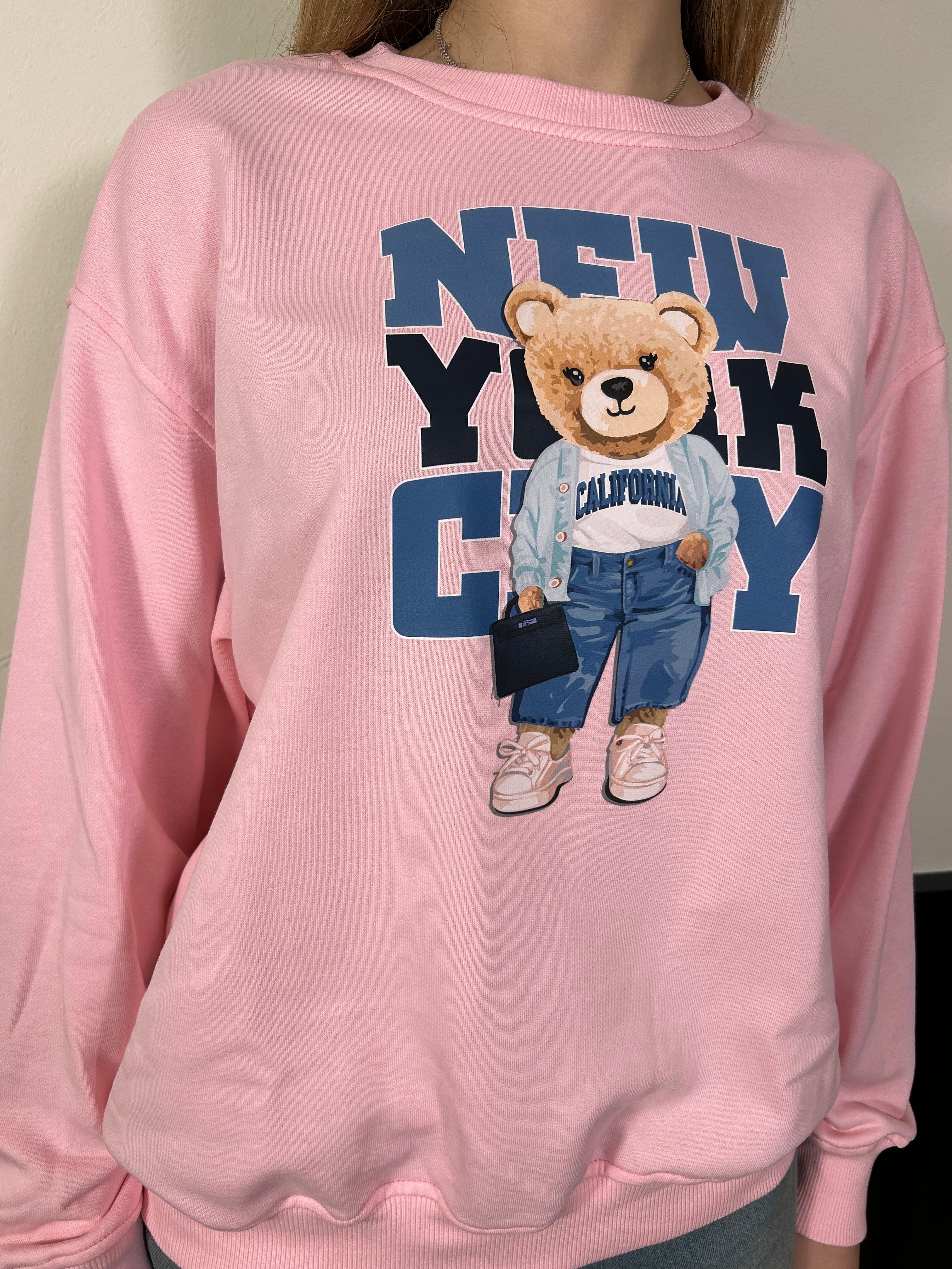 Felpa stampa orsetto rosa