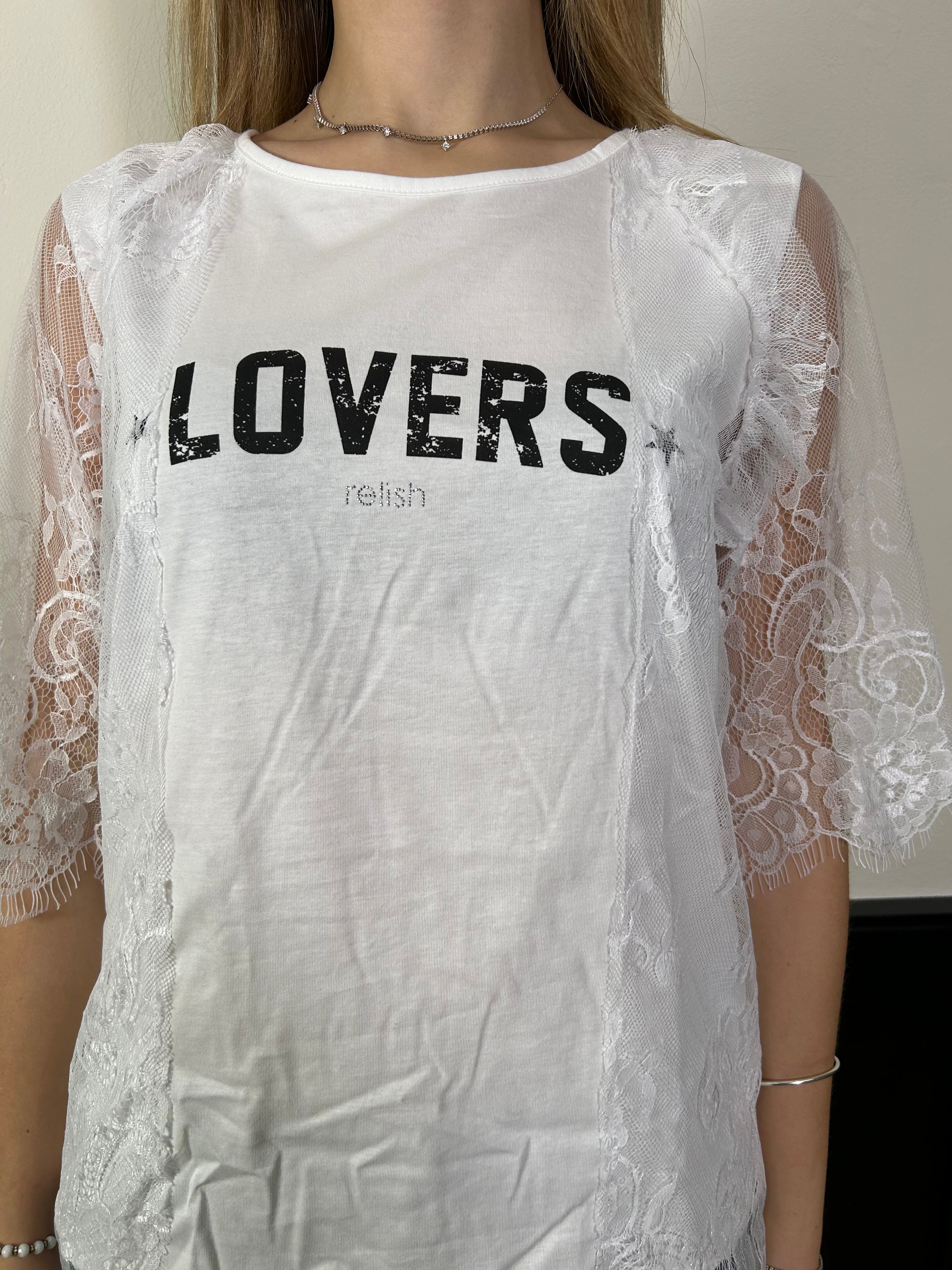 T-shirt Mascara con pizzo e stampa bianca