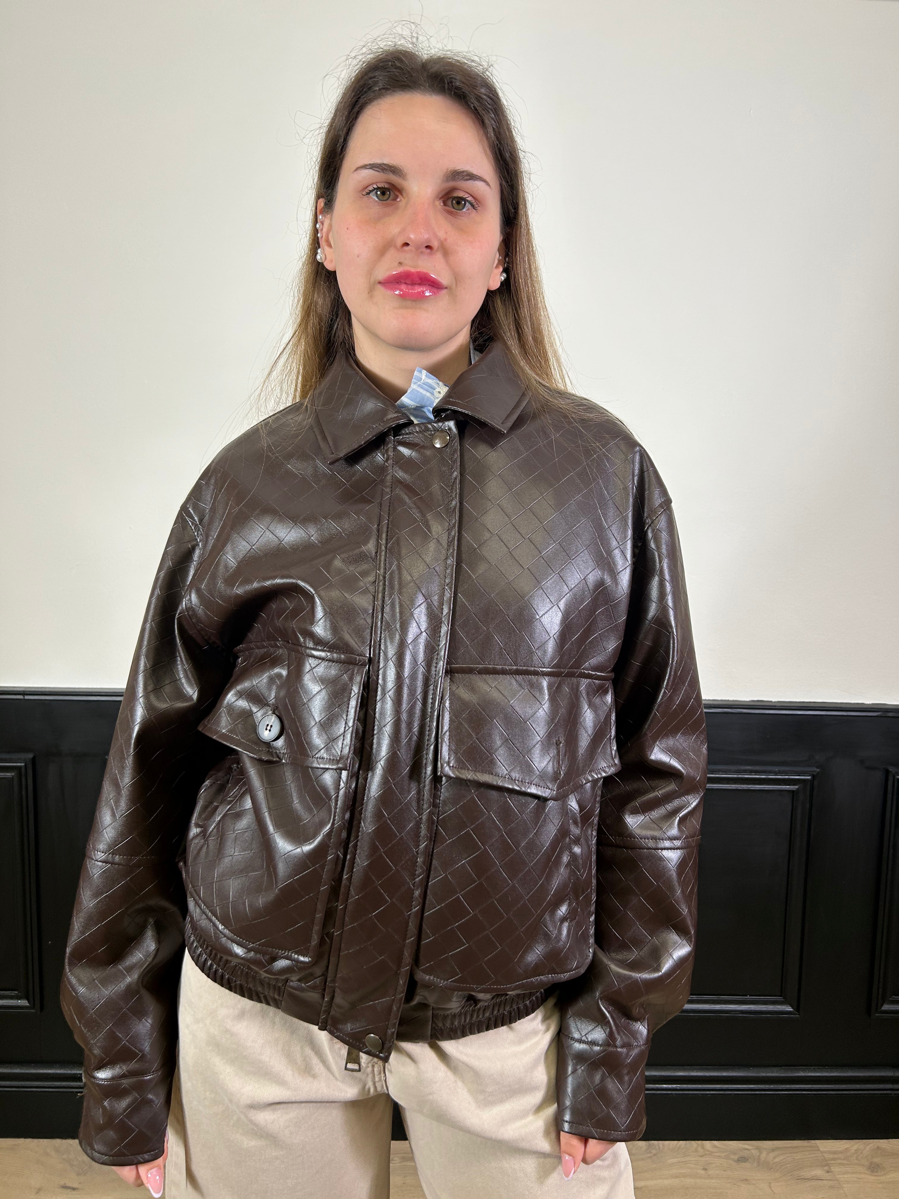 Bomber in ecopelle intrecciato