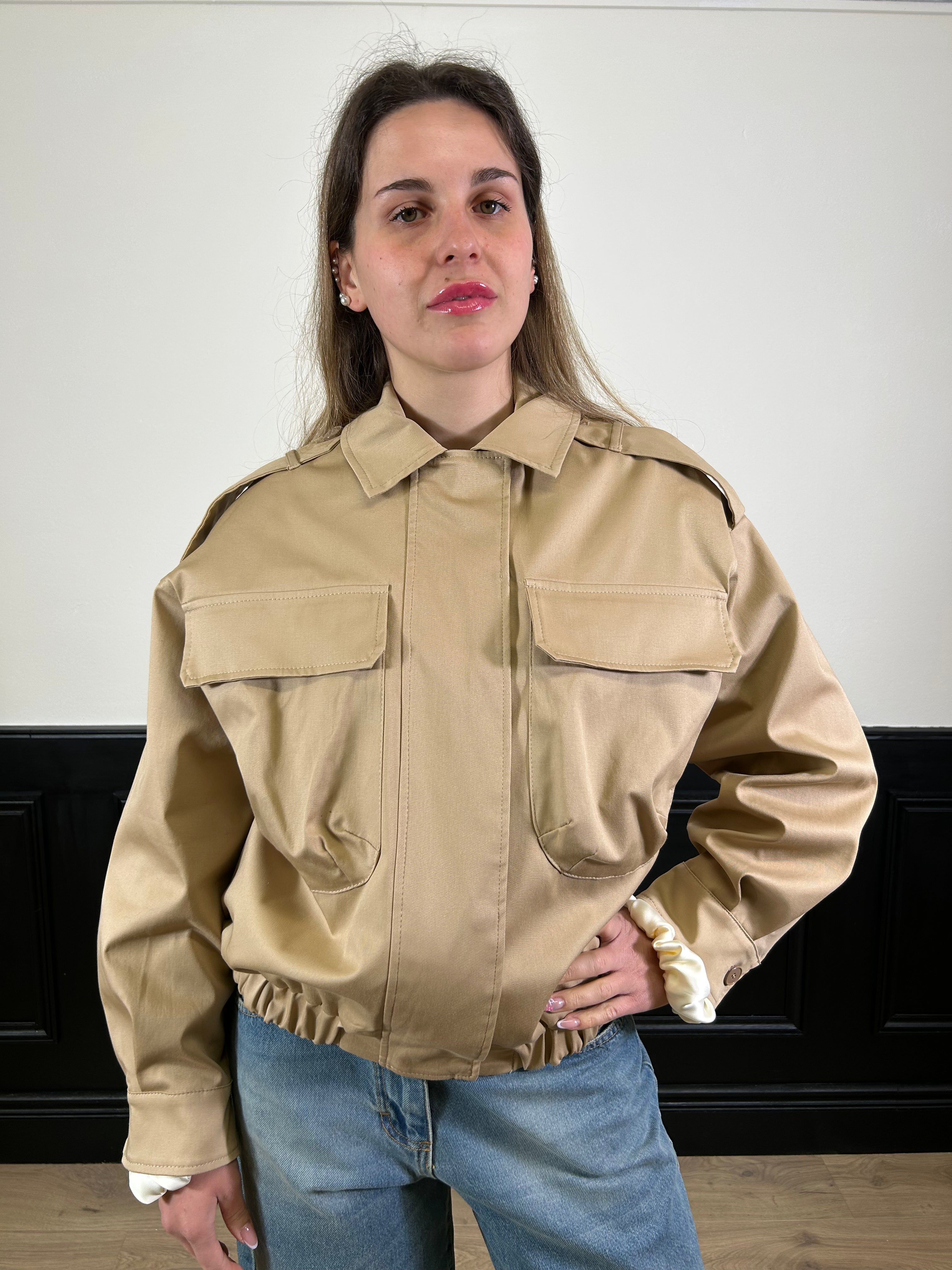Giacca bomber in cotone beige
