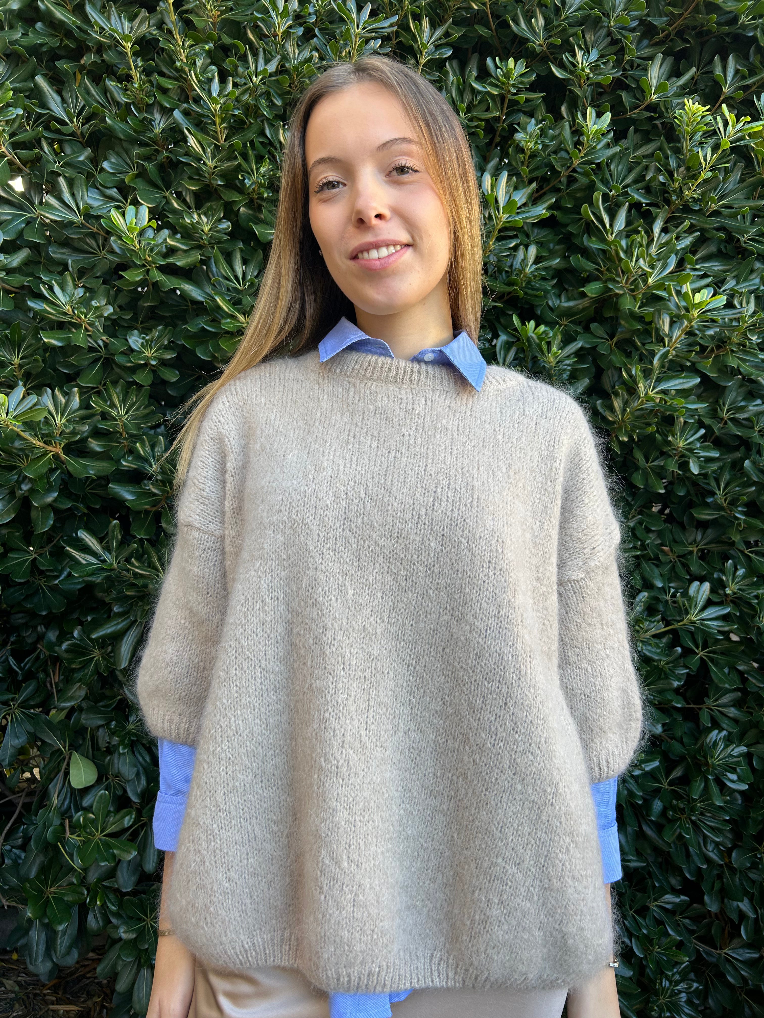 Maglia oversize manica 3/4 giro collo