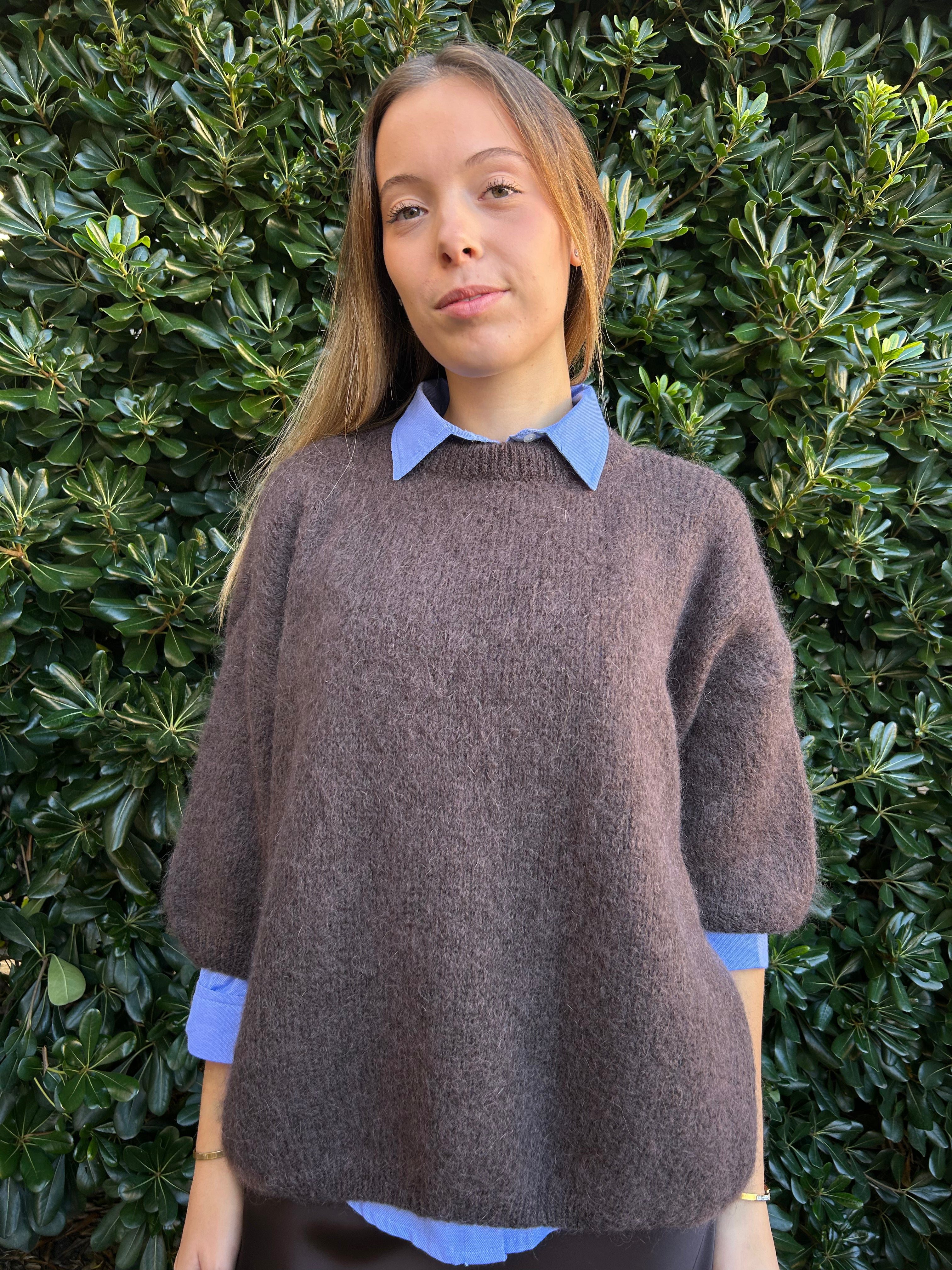 Maglia oversize manica 3/4 giro collo