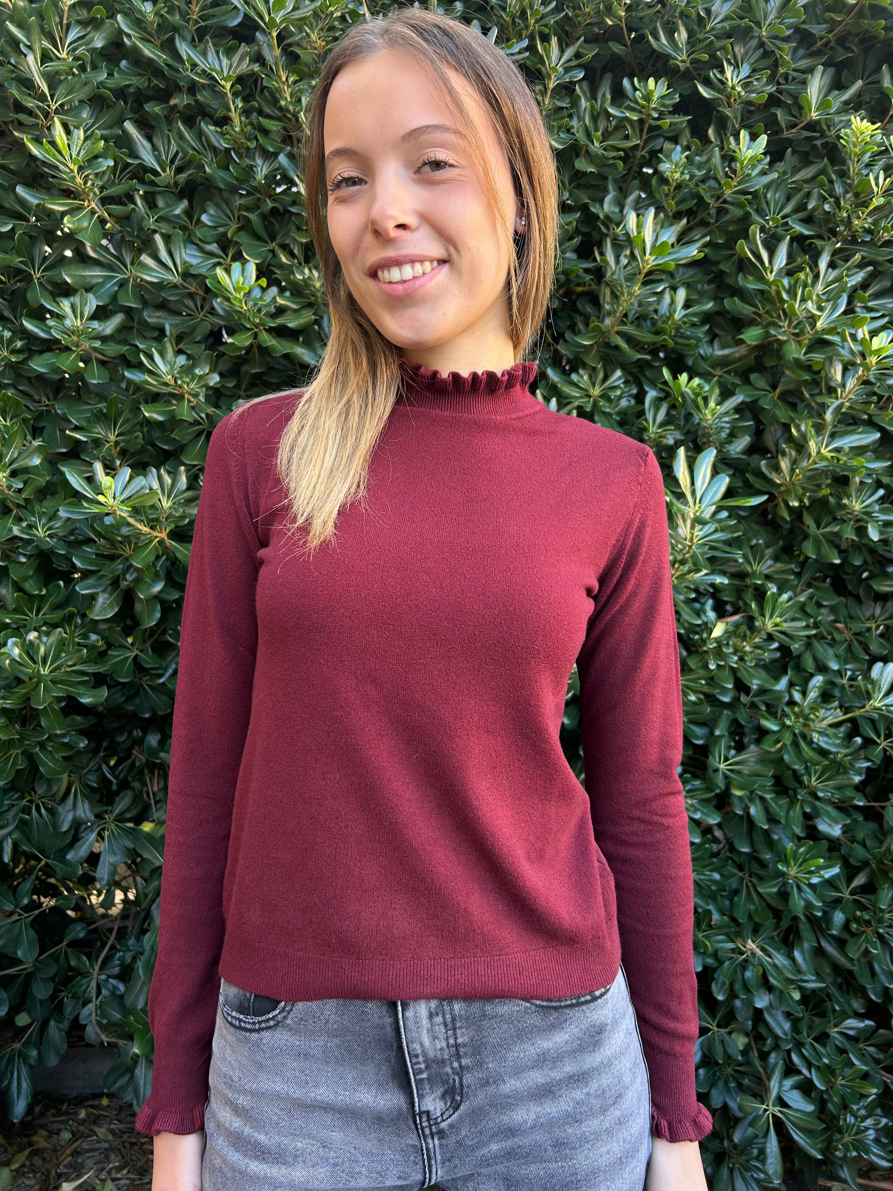 Maglia maniche lunghe con bordi plissettati