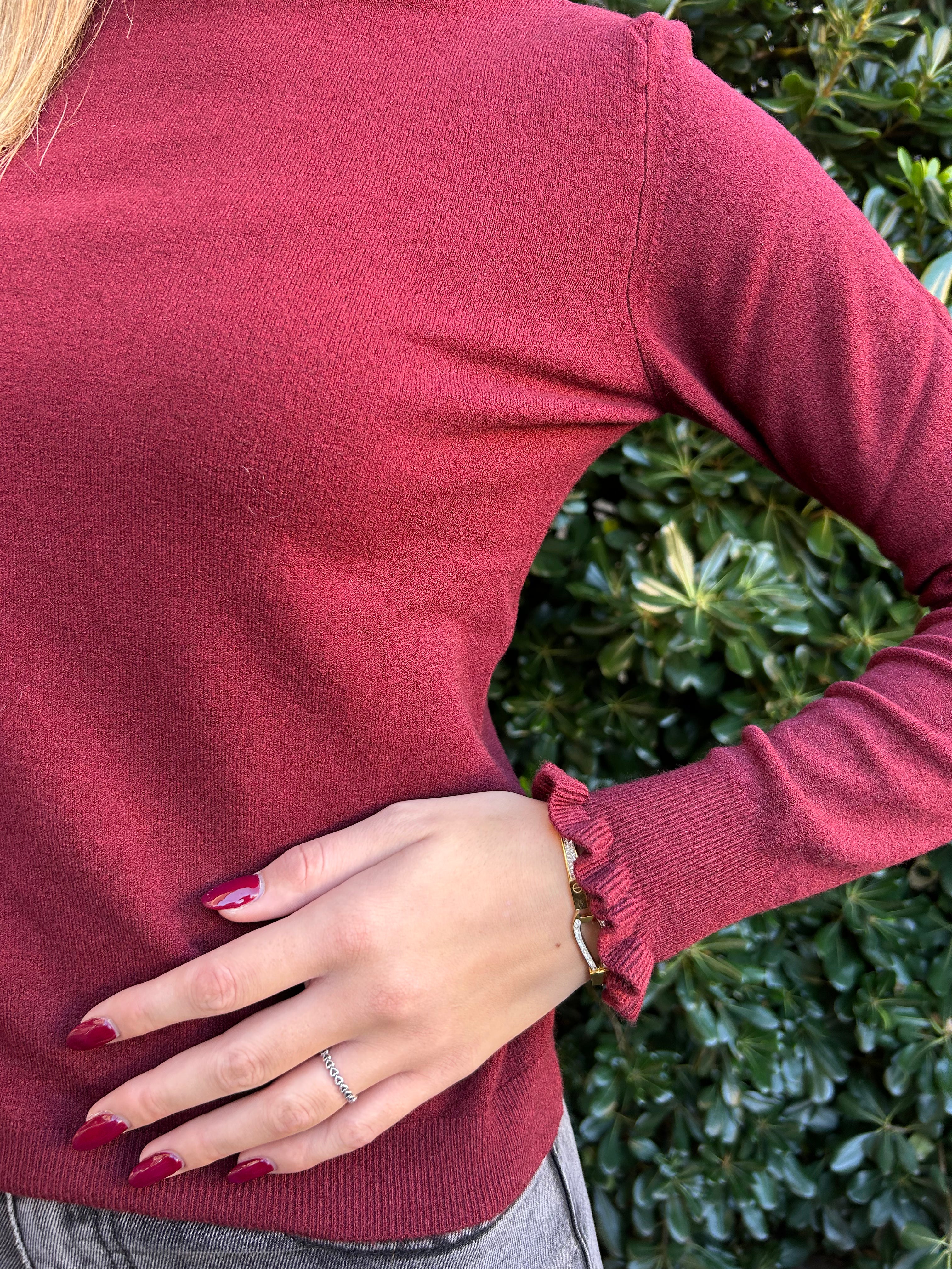 Maglia maniche lunghe con bordi plissettati