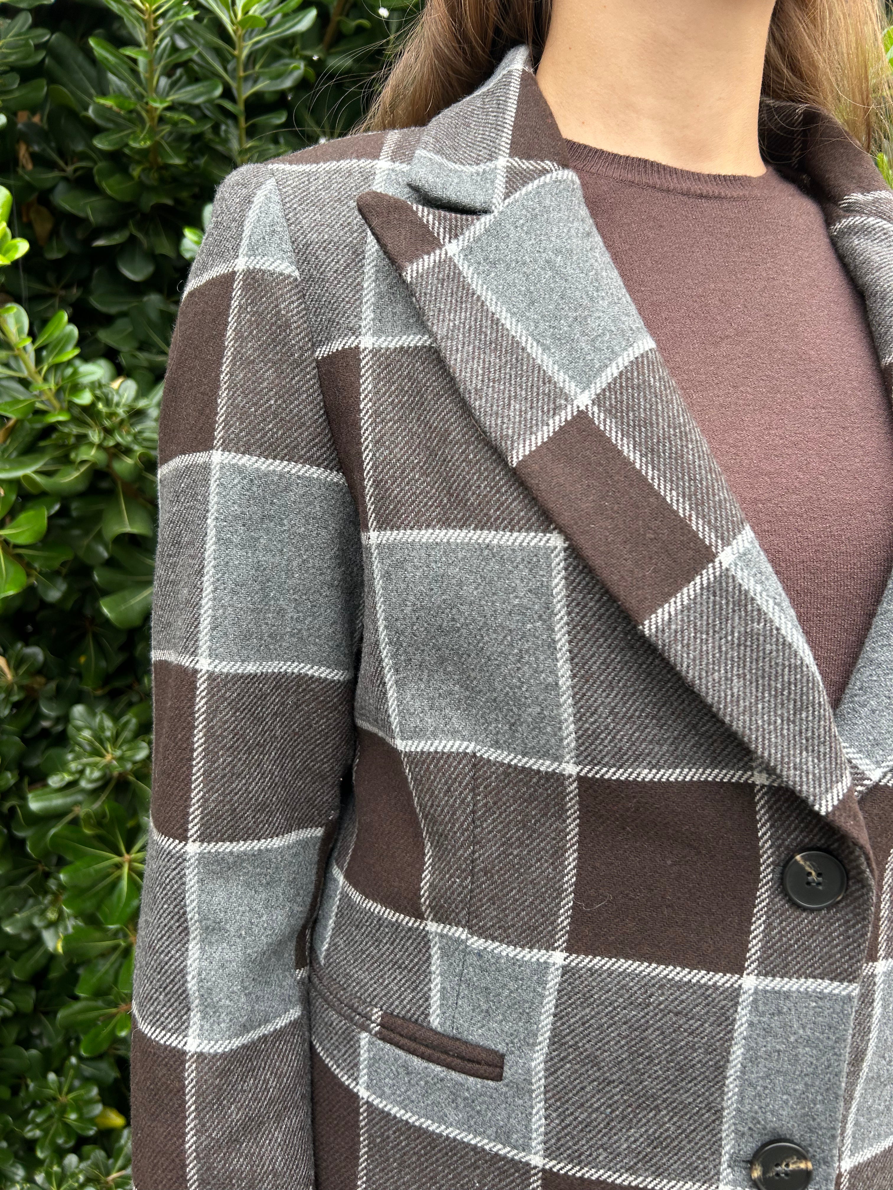 Giacca quadro grande grigio e marrone