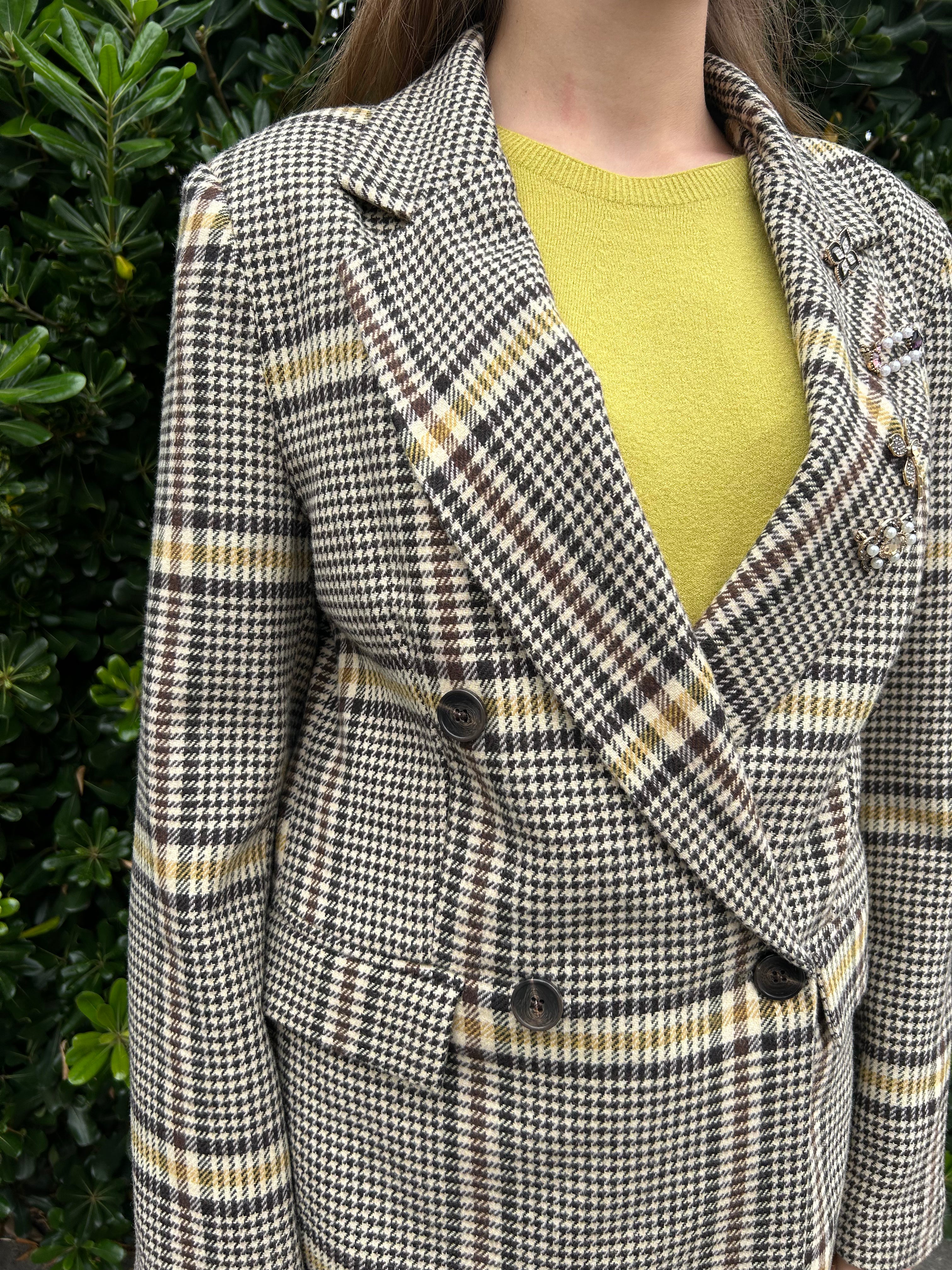 Giacca doppiopetto a quadri gialla