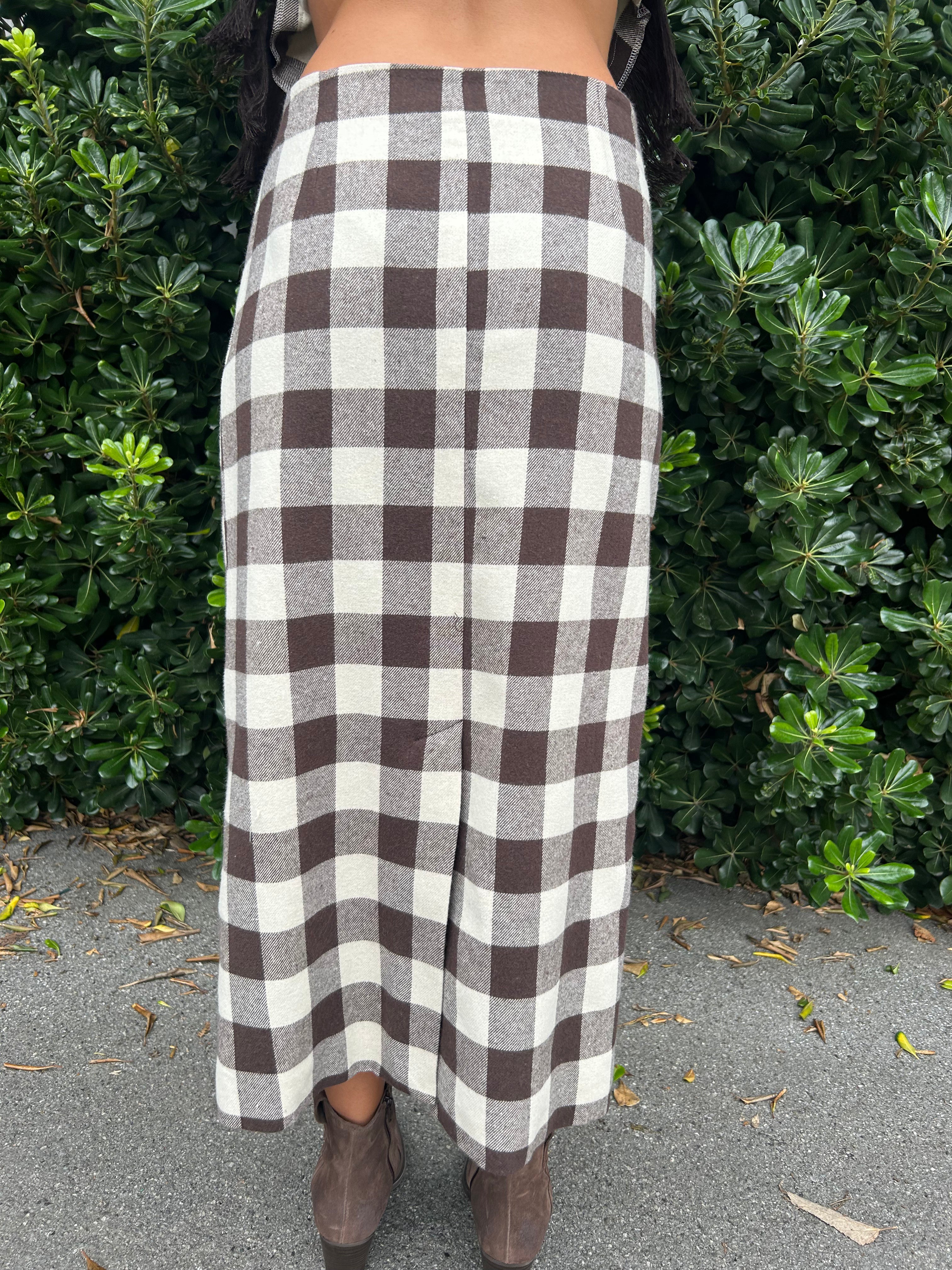 Gonna longuette a quadri con frange