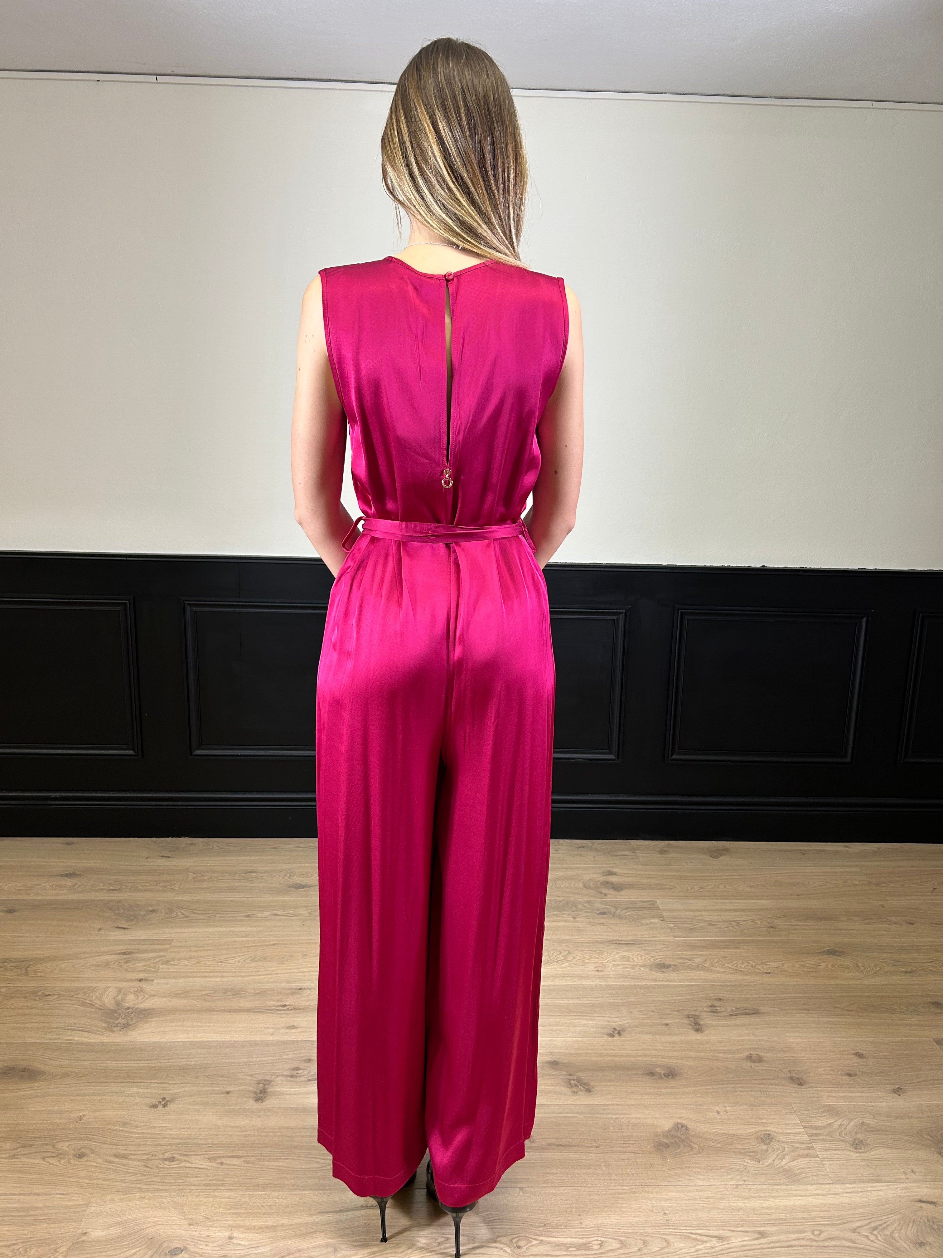 Tuta Pingo palazzo con scollo a V fucsia