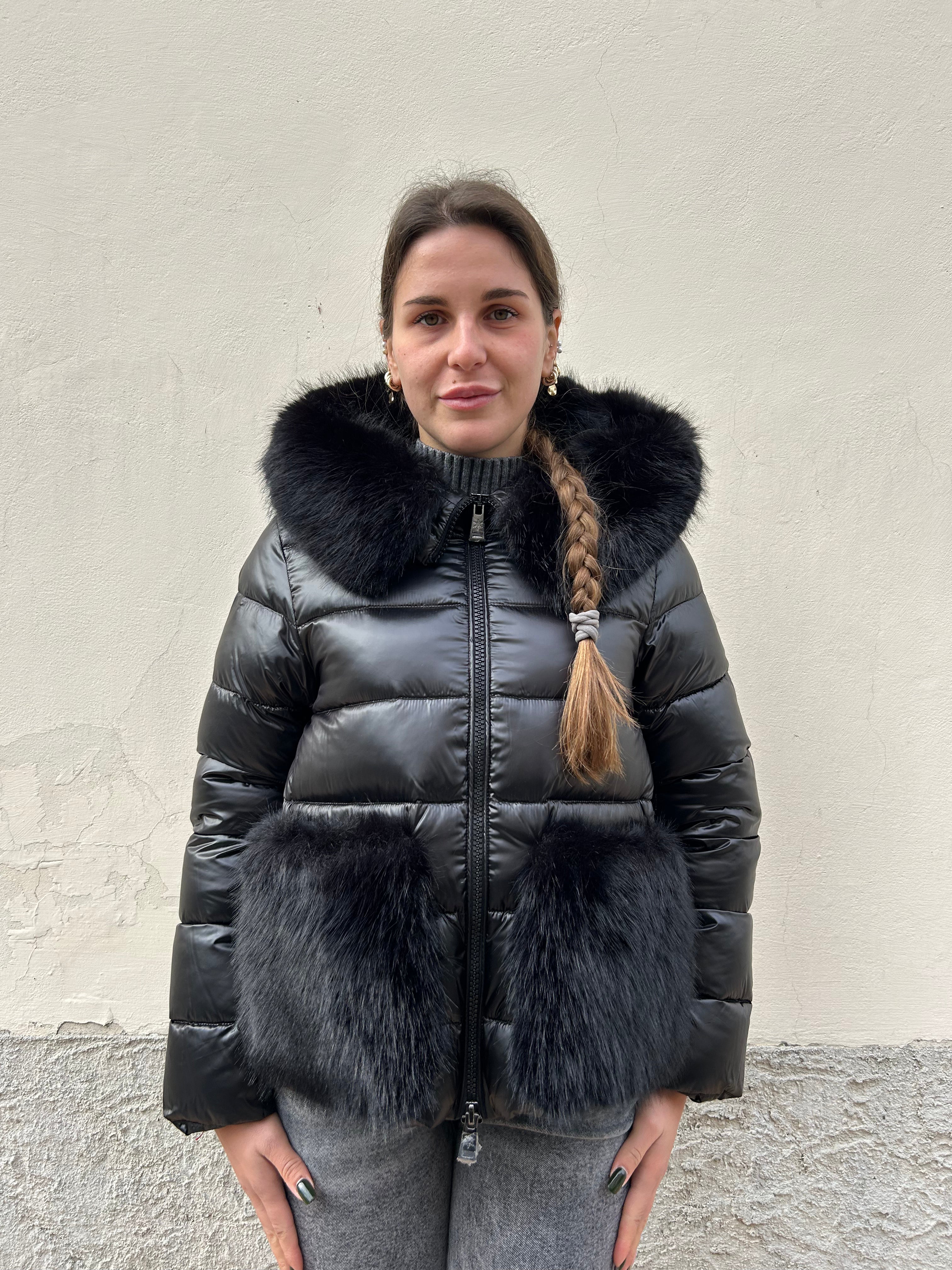 Piumino vera piuma con inserti in ecopelliccia