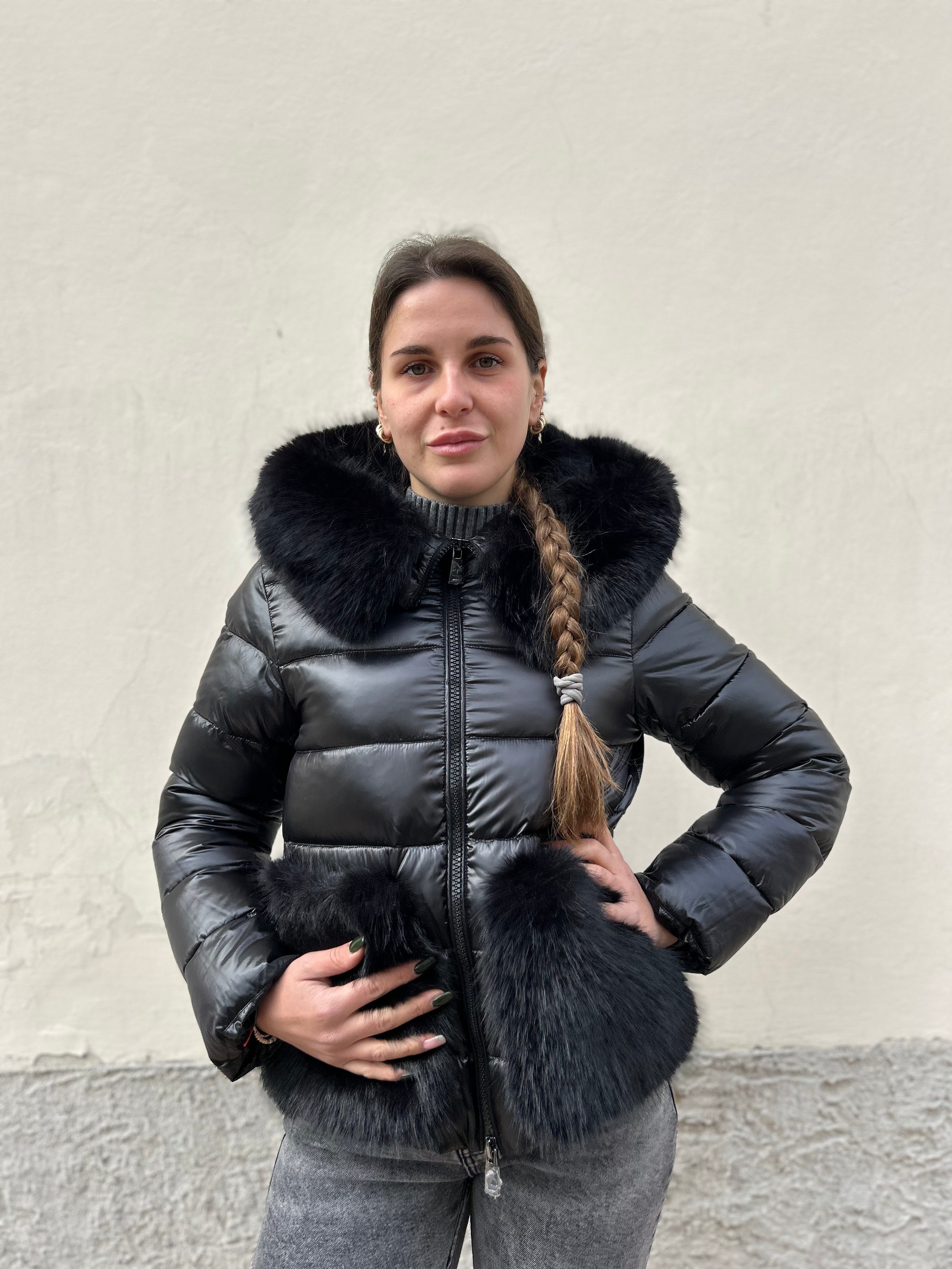 Piumino vera piuma con inserti in ecopelliccia