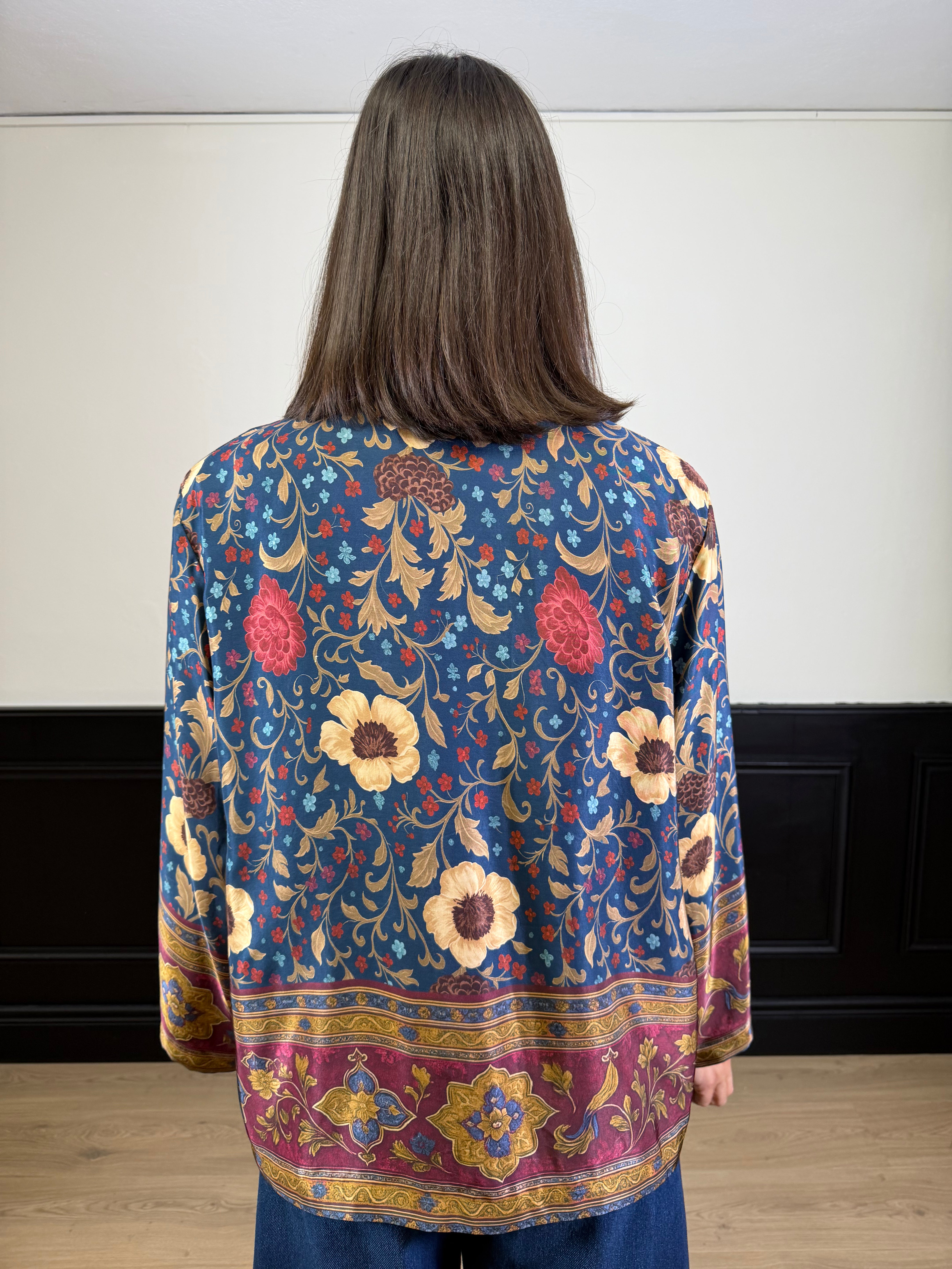 Kimono fantasia etnica blu e bordeaux