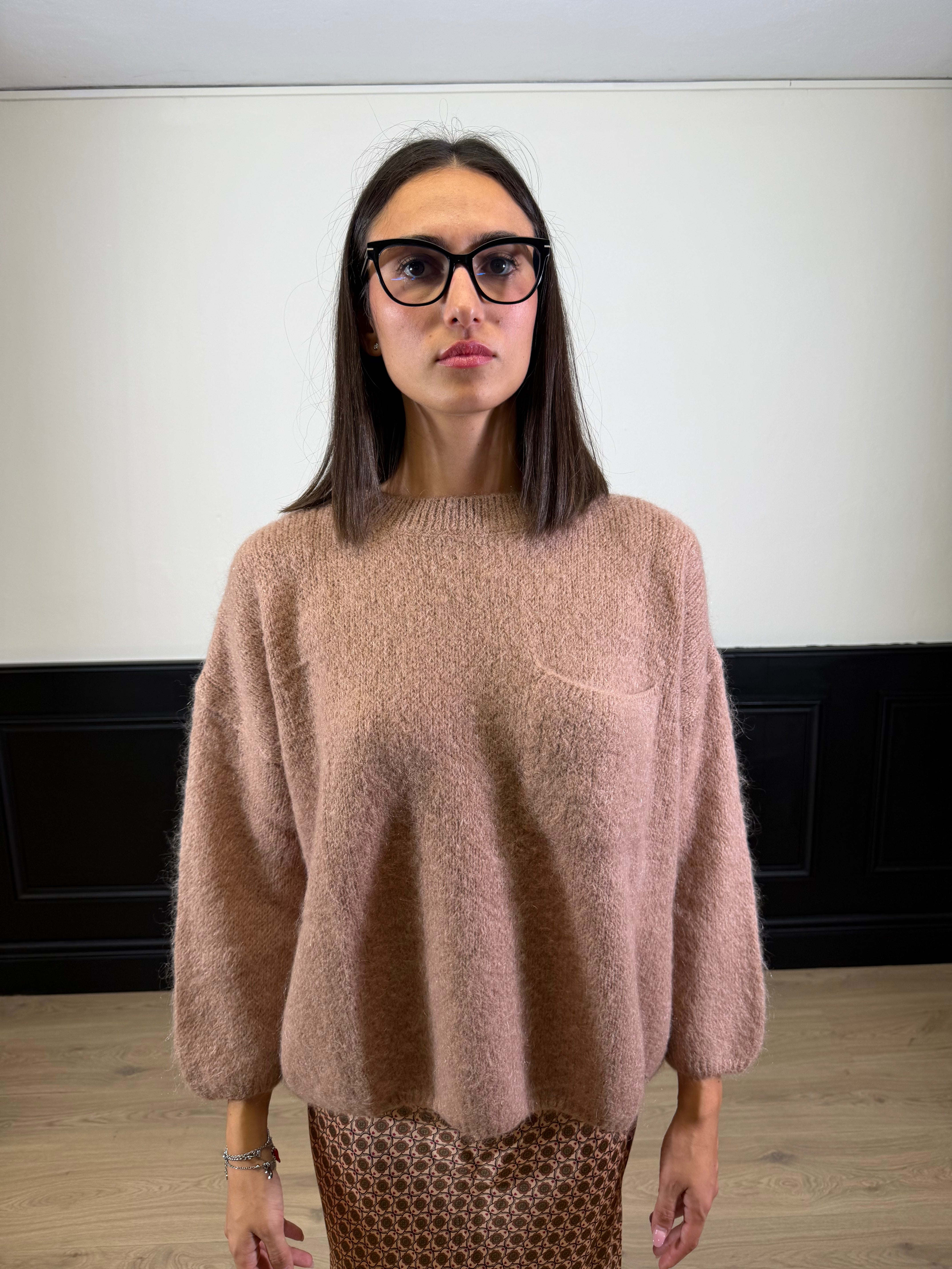 Pull in mohair con fiocco fantasia