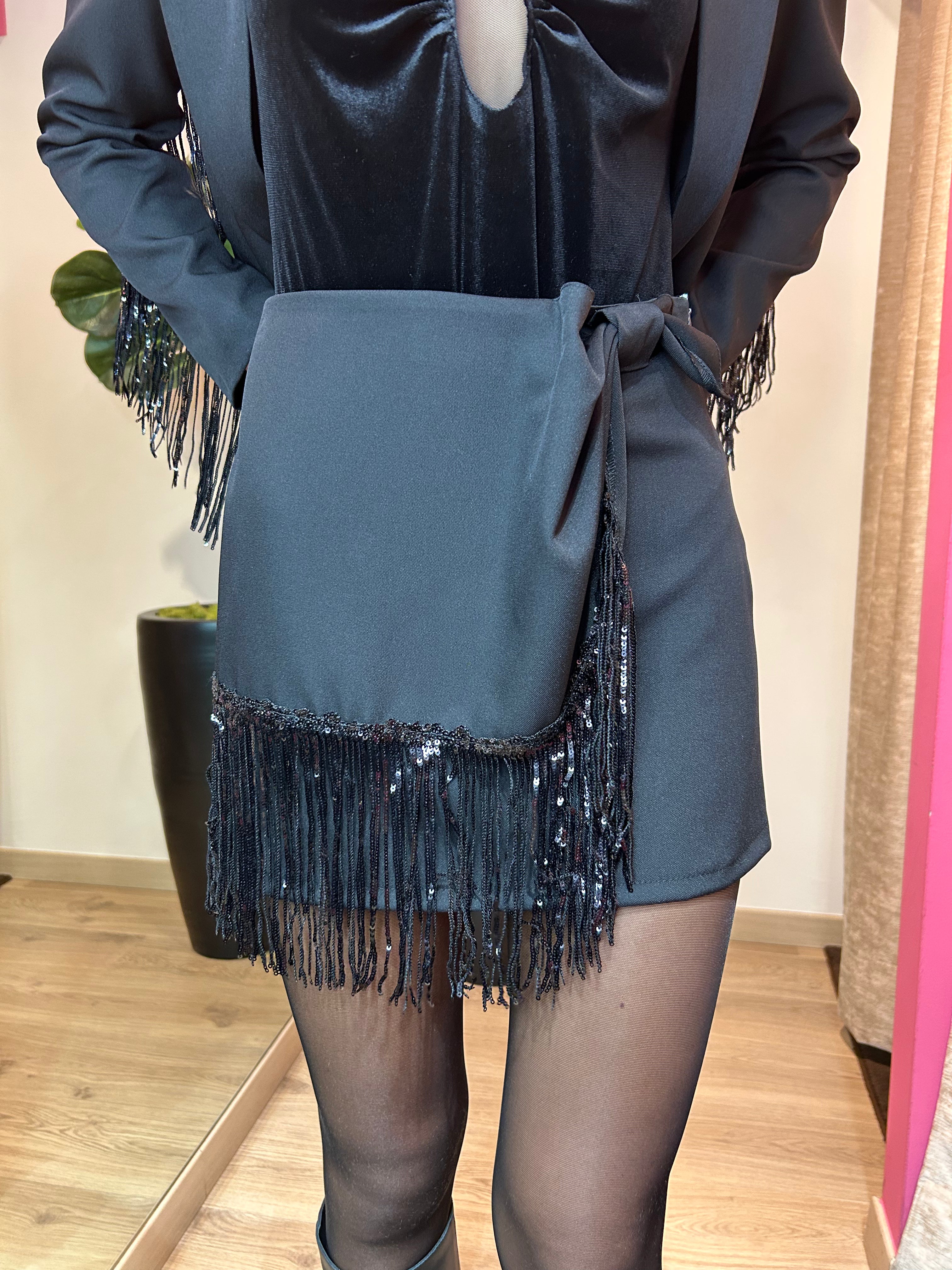 Mini gonna con frange strass