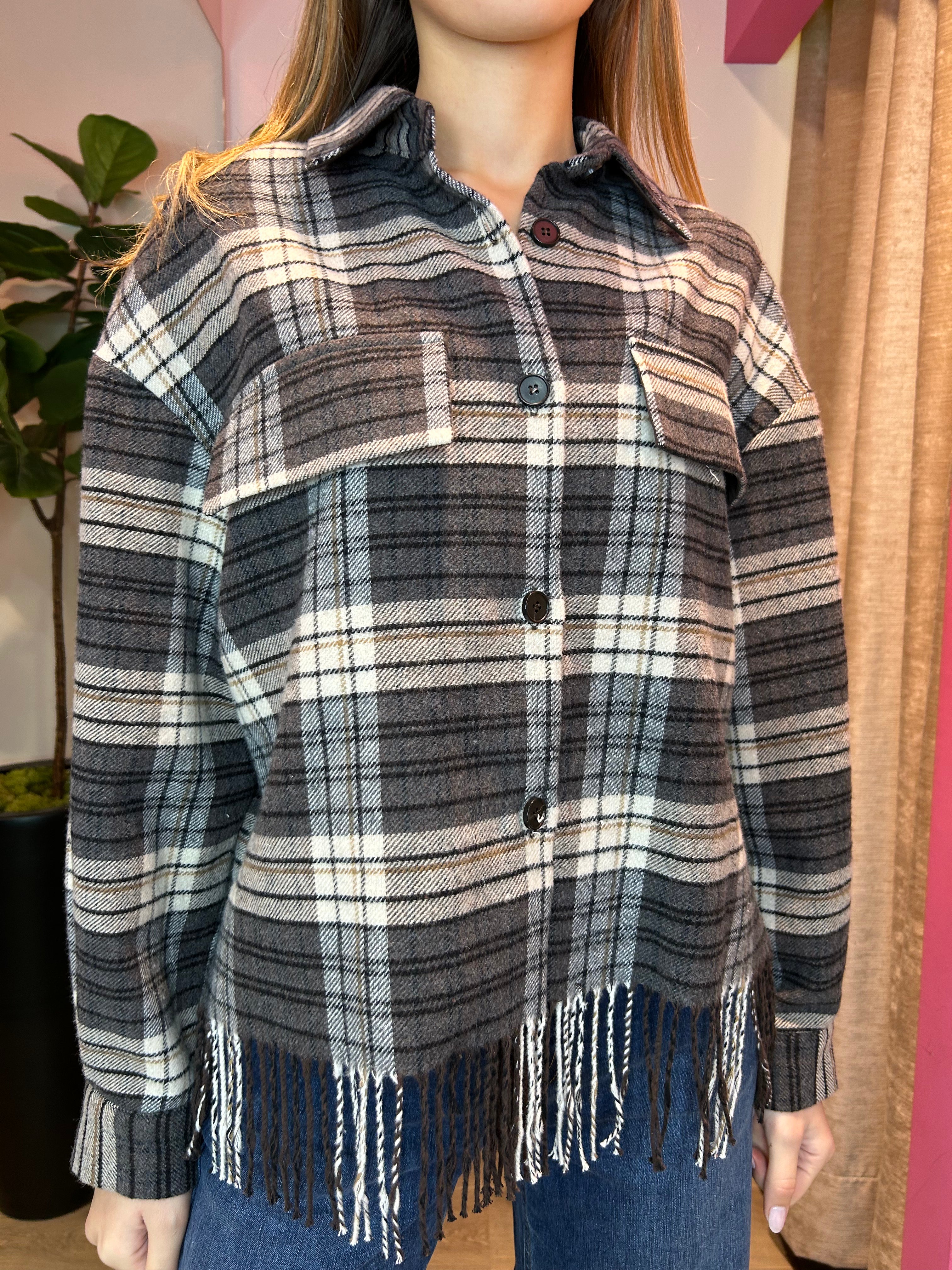 Giacca camicia check con frange