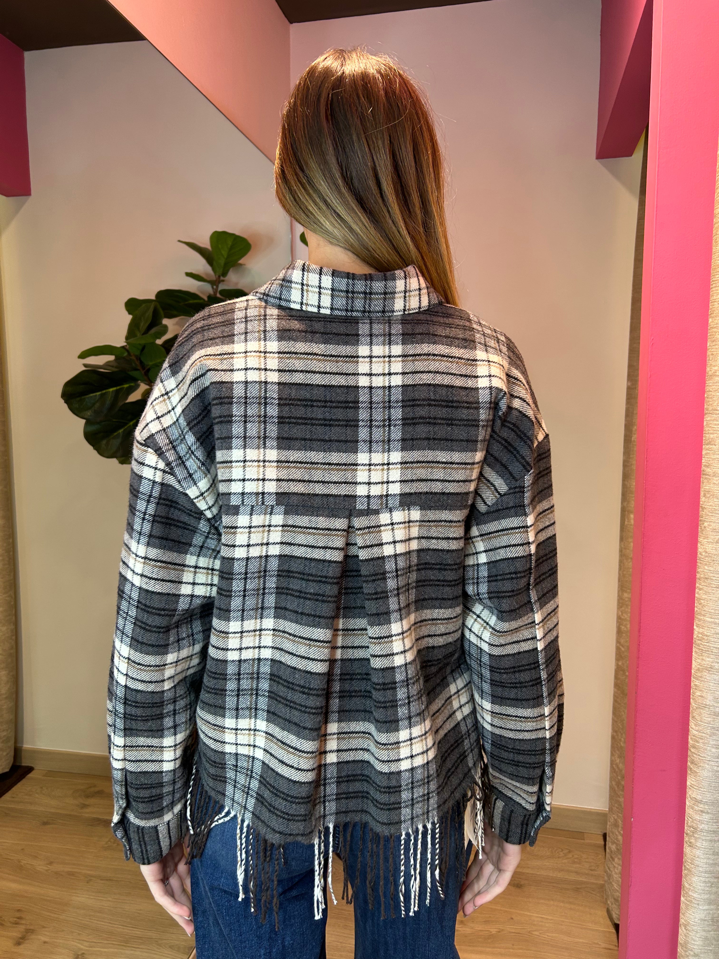 Giacca camicia check con frange