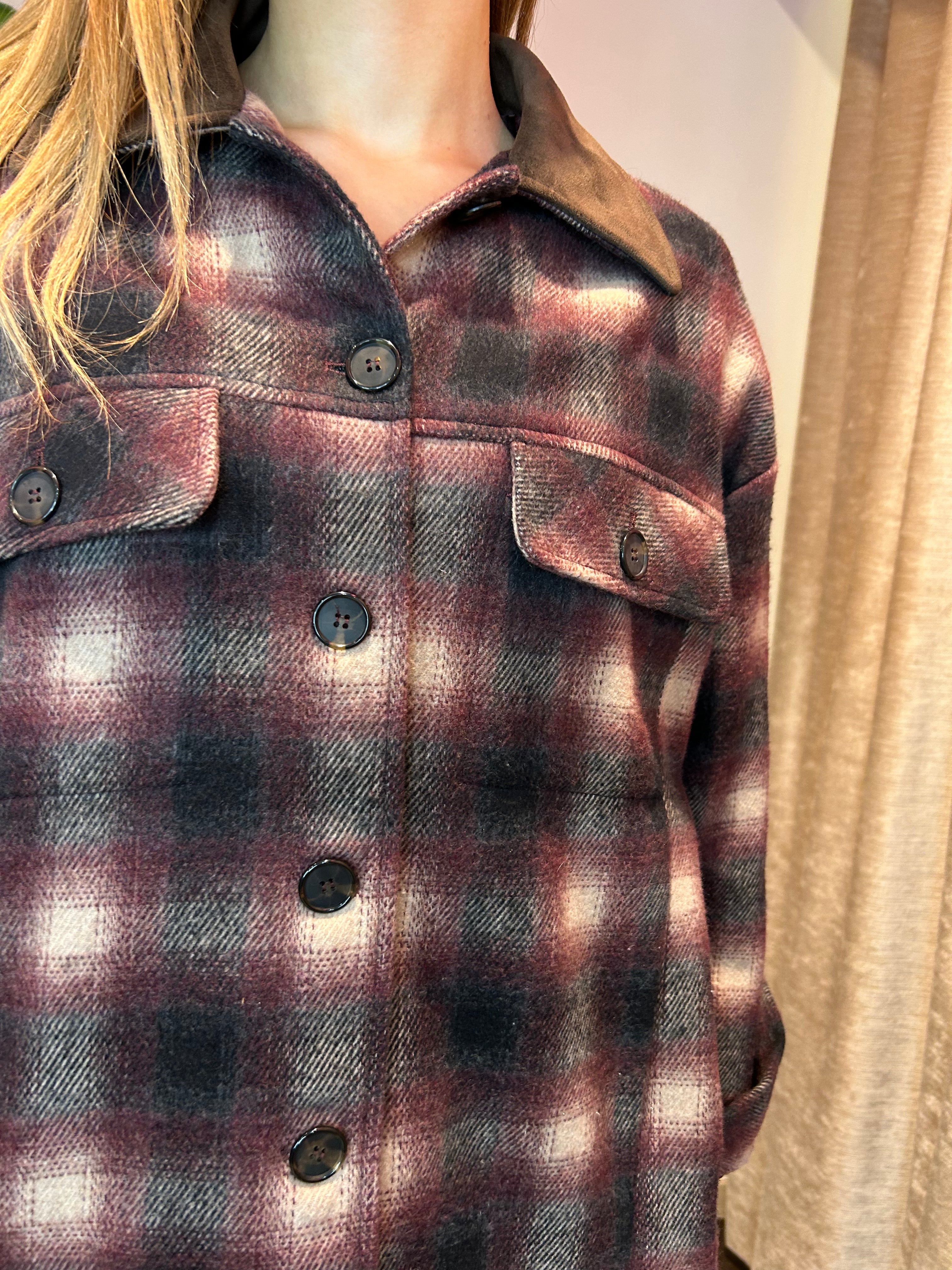 Giacca camicia check sul bordeaux