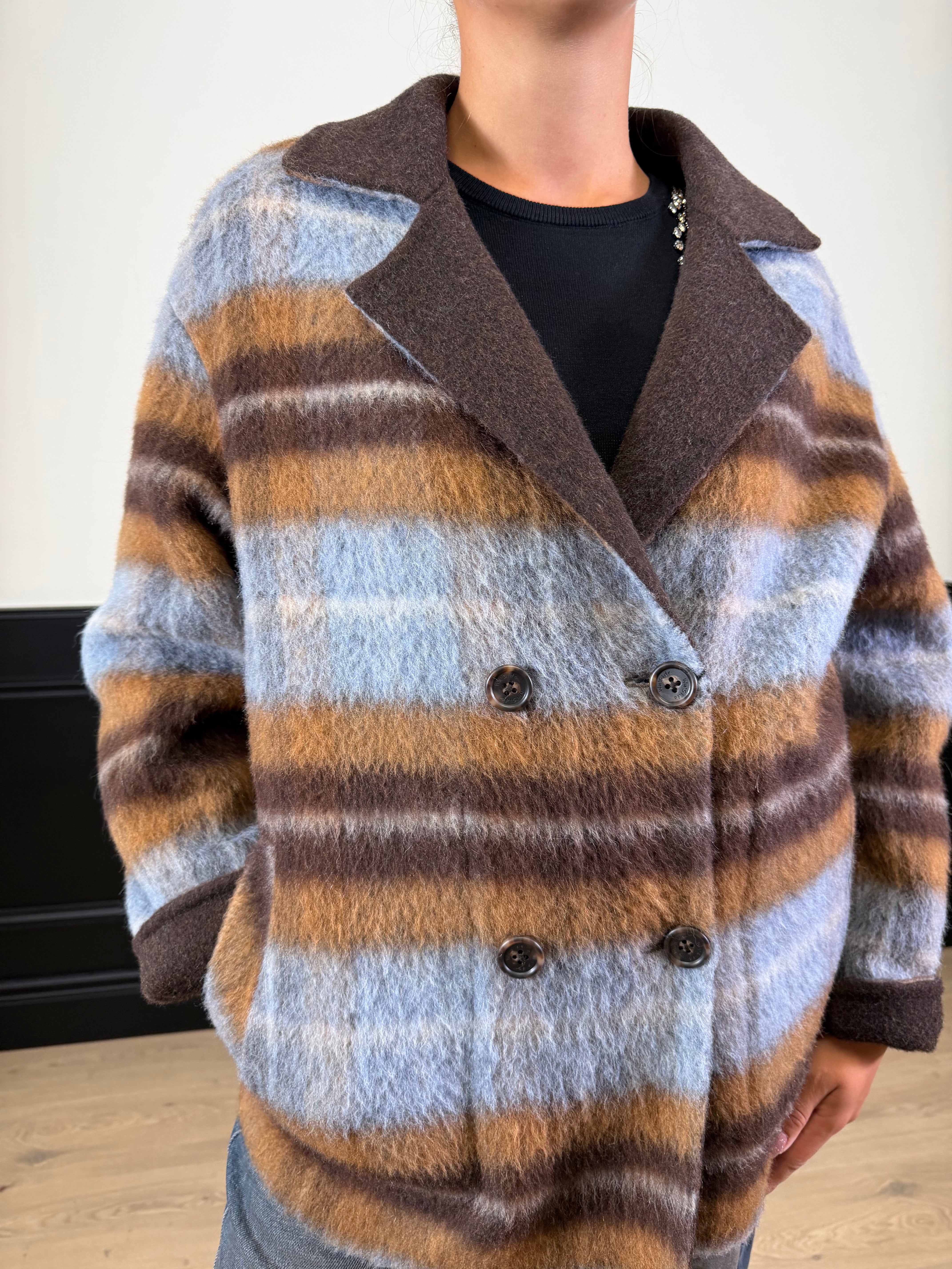 Cappotto check double face in lana