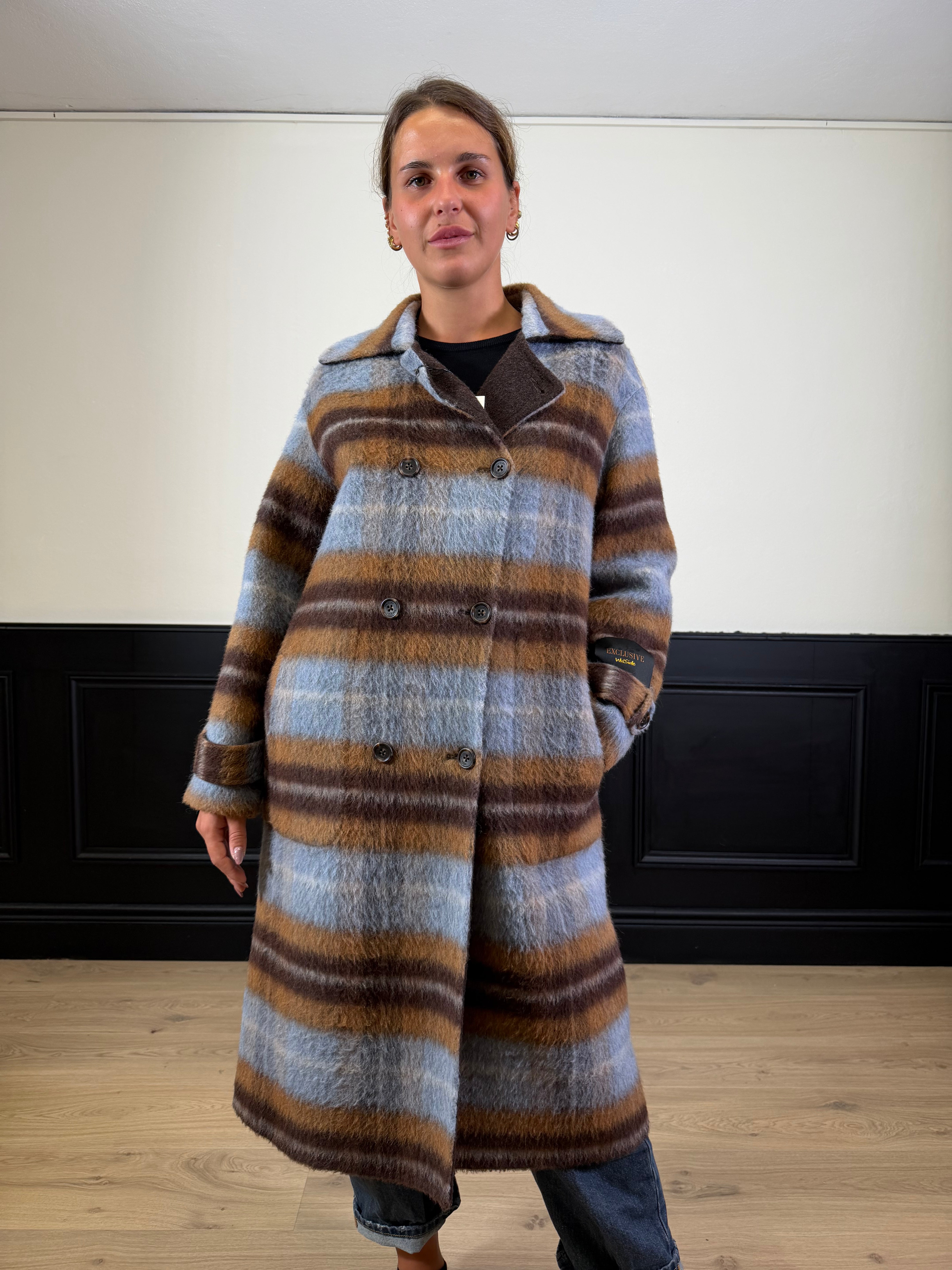 Cappotto lungo check double face in lana