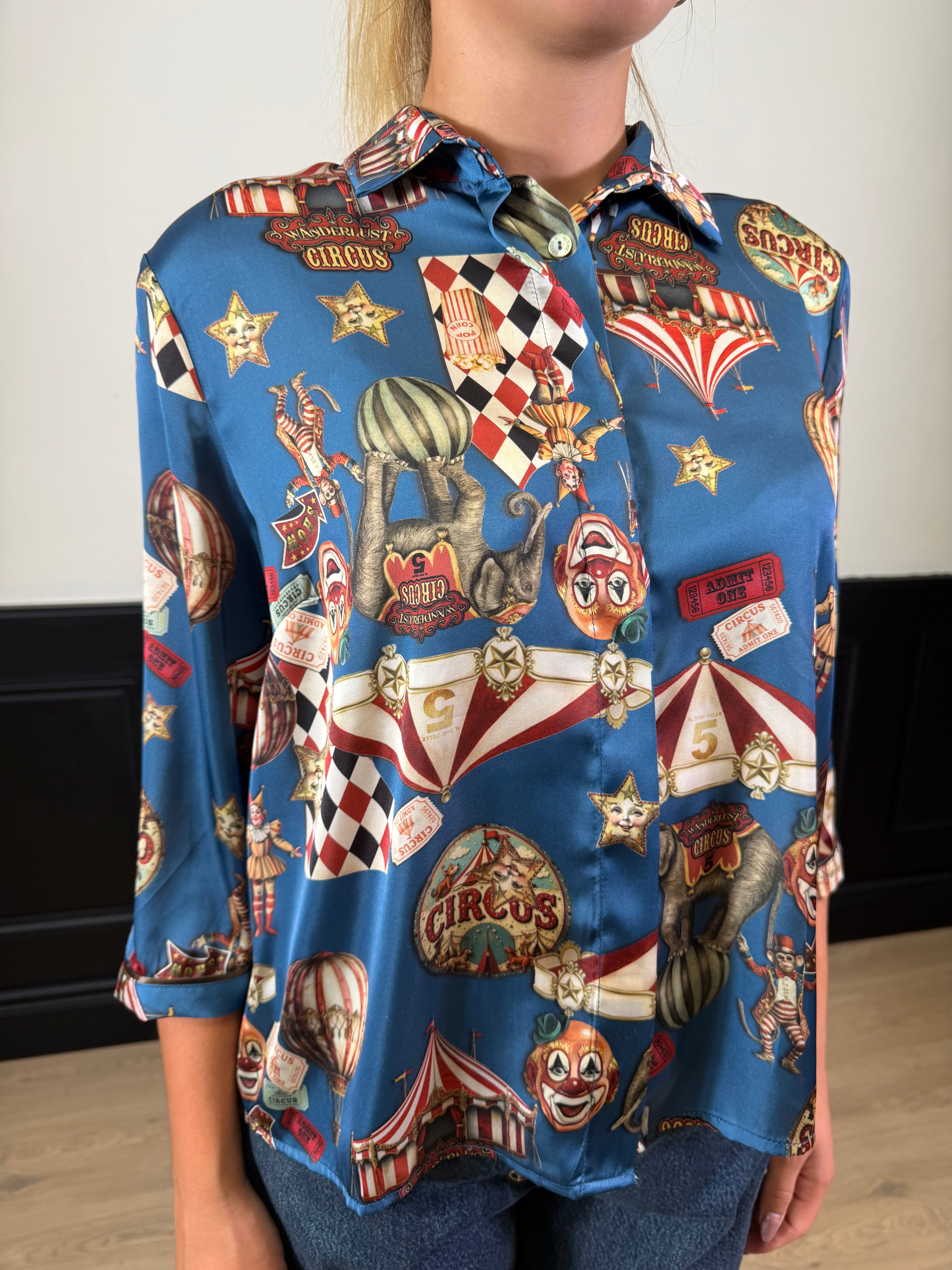 Camicia spoon fantasia circo blu