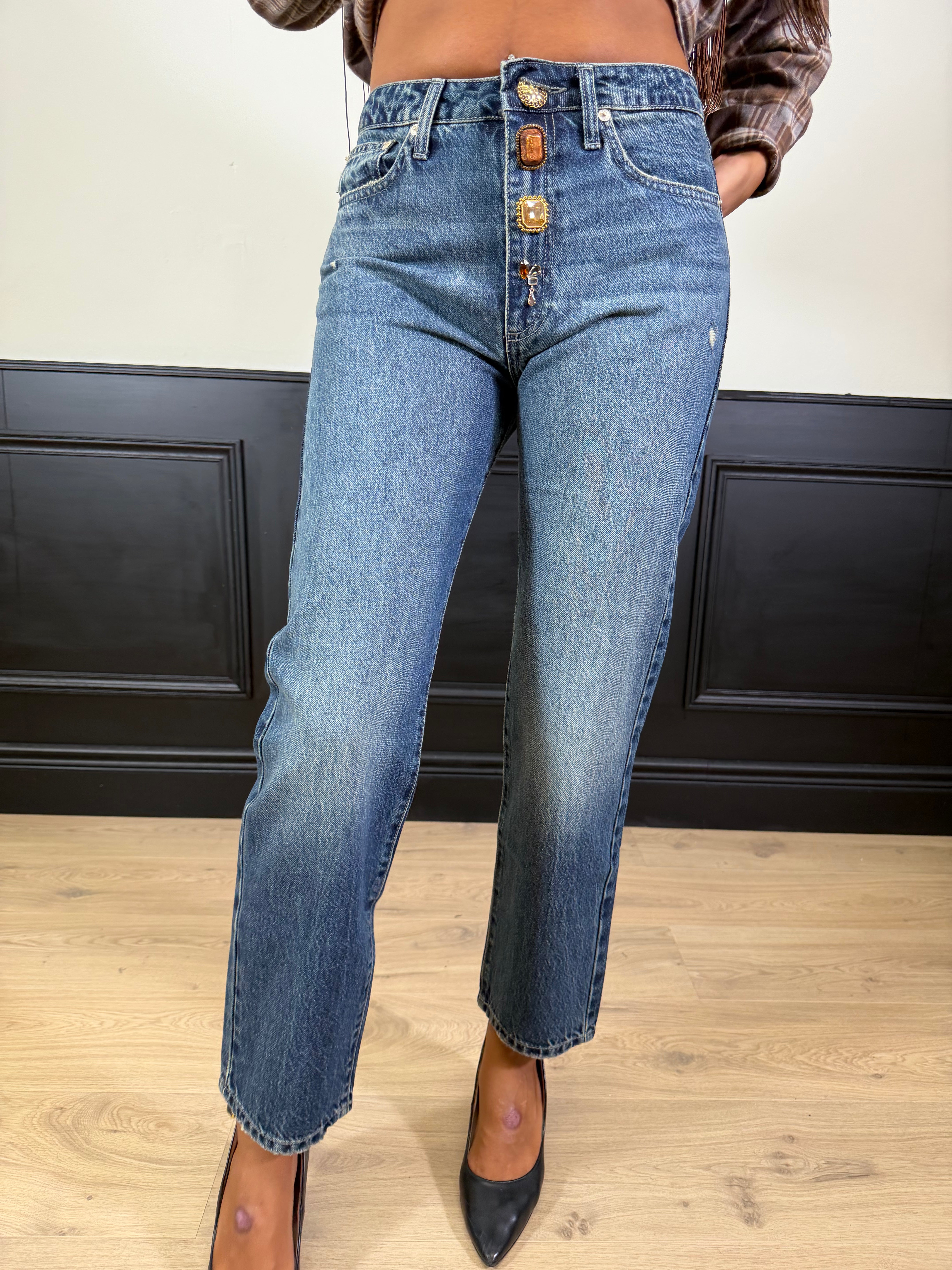 Jeans Zoe blu bottoni gioiello