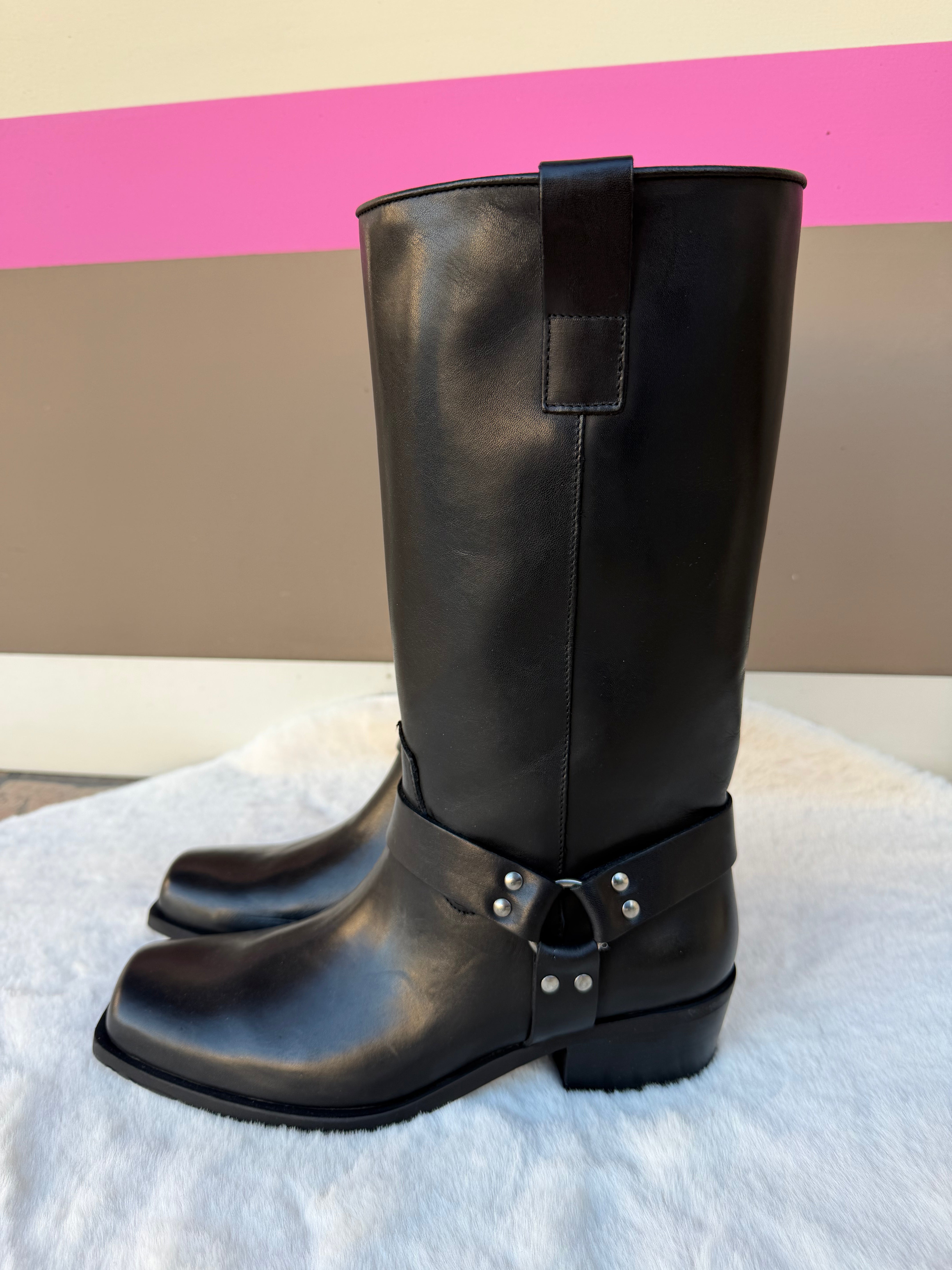 Biker camperos in pelle nero