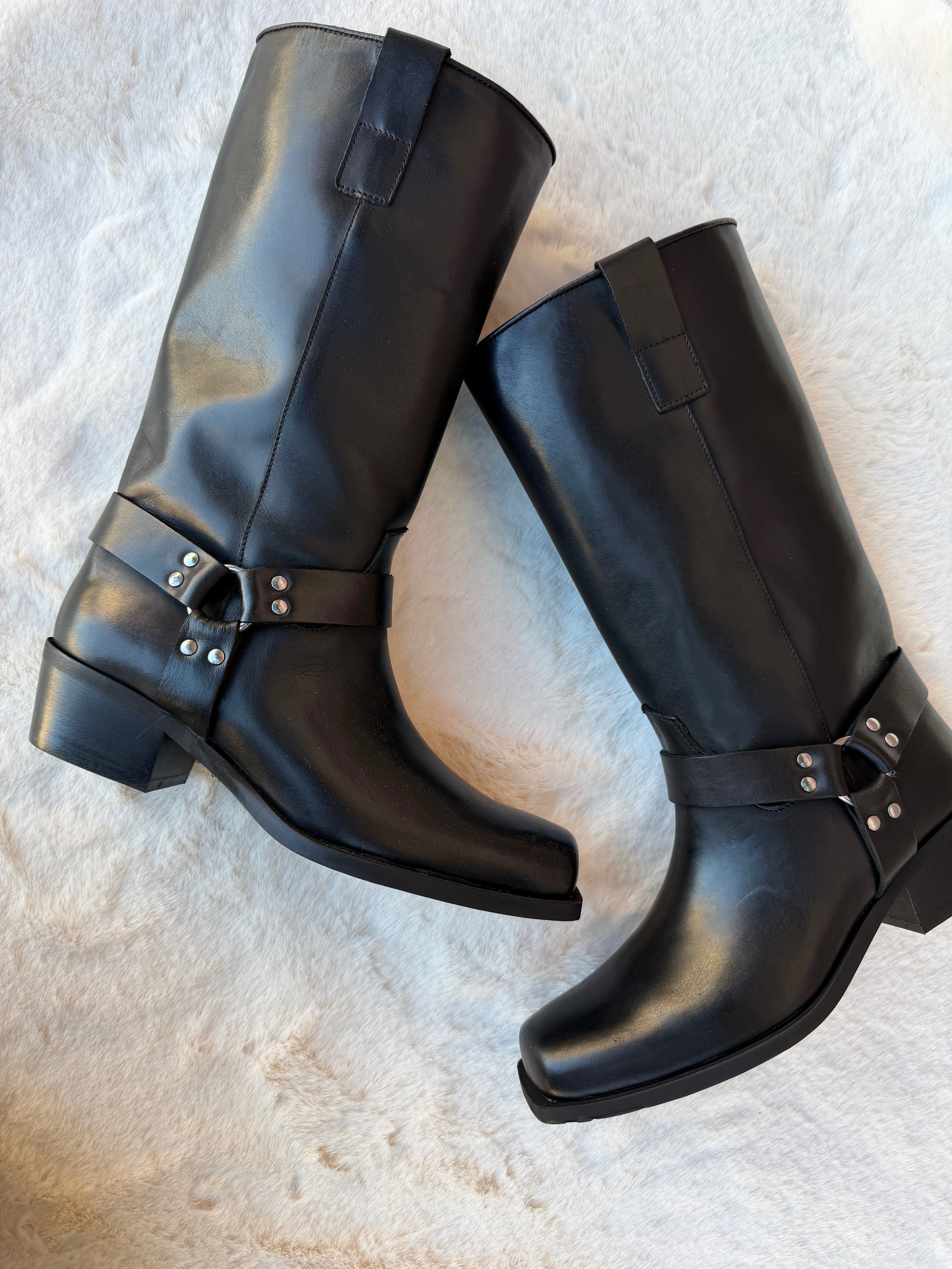 Biker camperos in pelle nero
