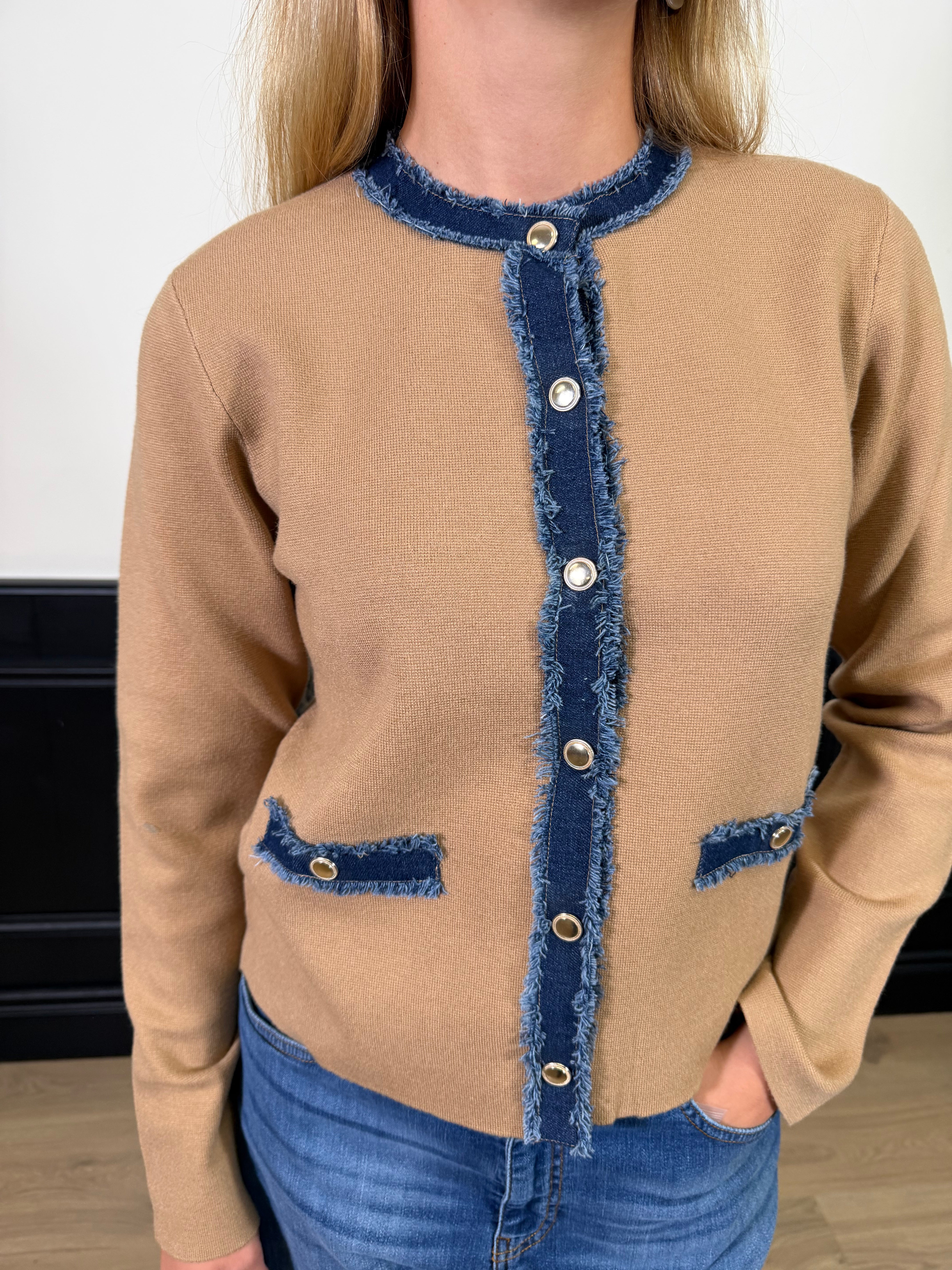 Cardigan con passamaneria jeans