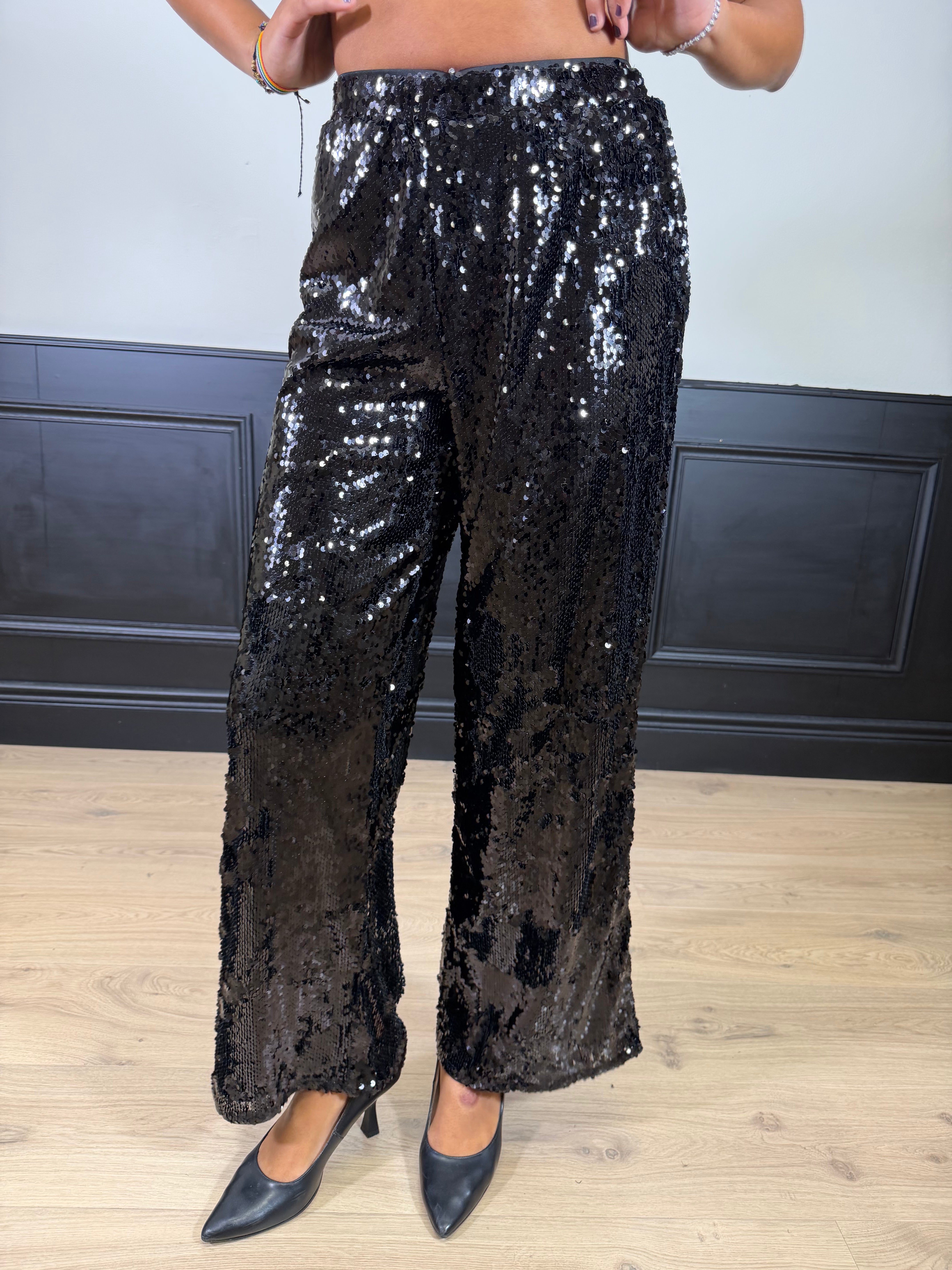 Pantalone largo paillettes
