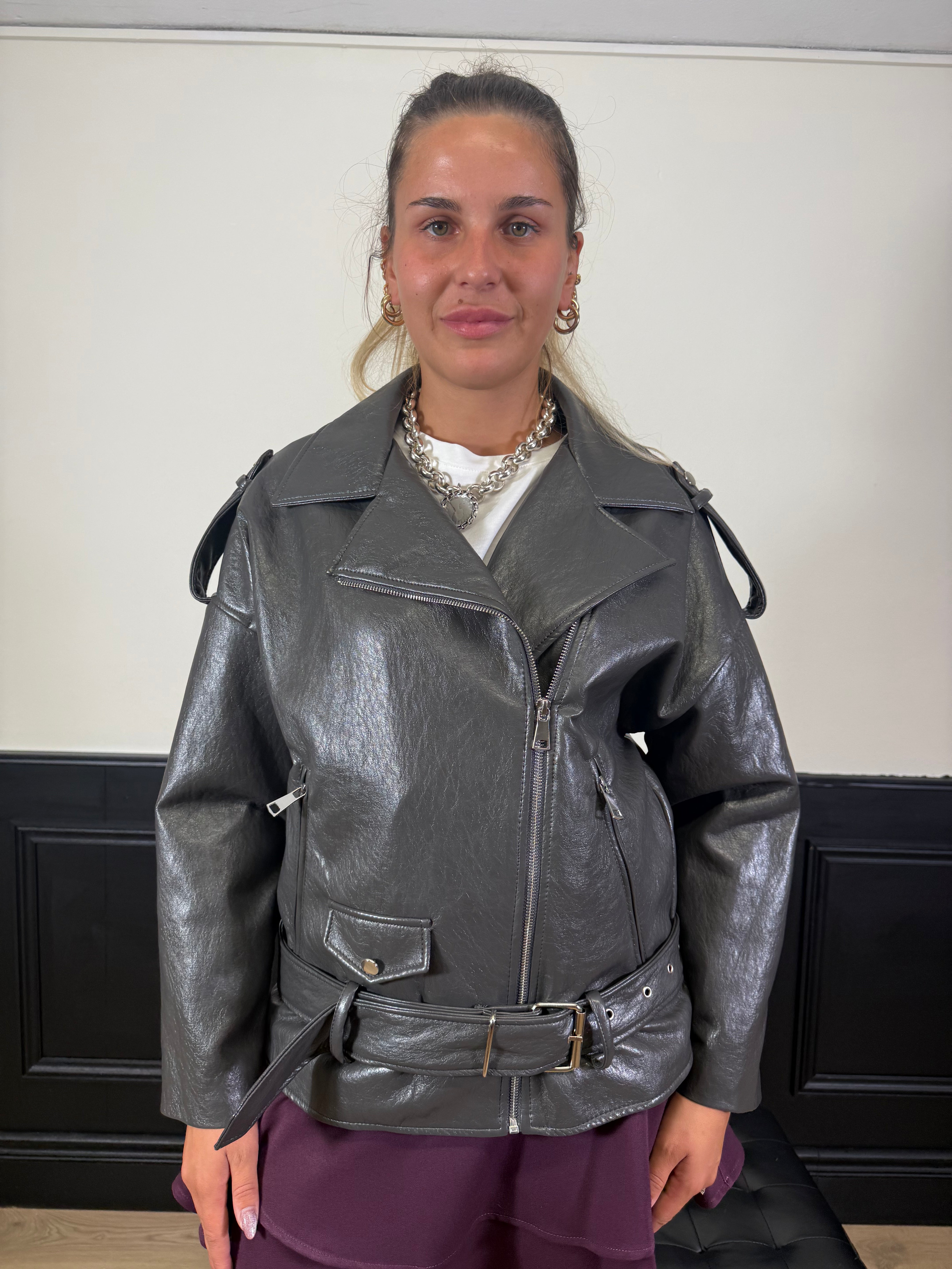 Chiodo in ecopelle oversize