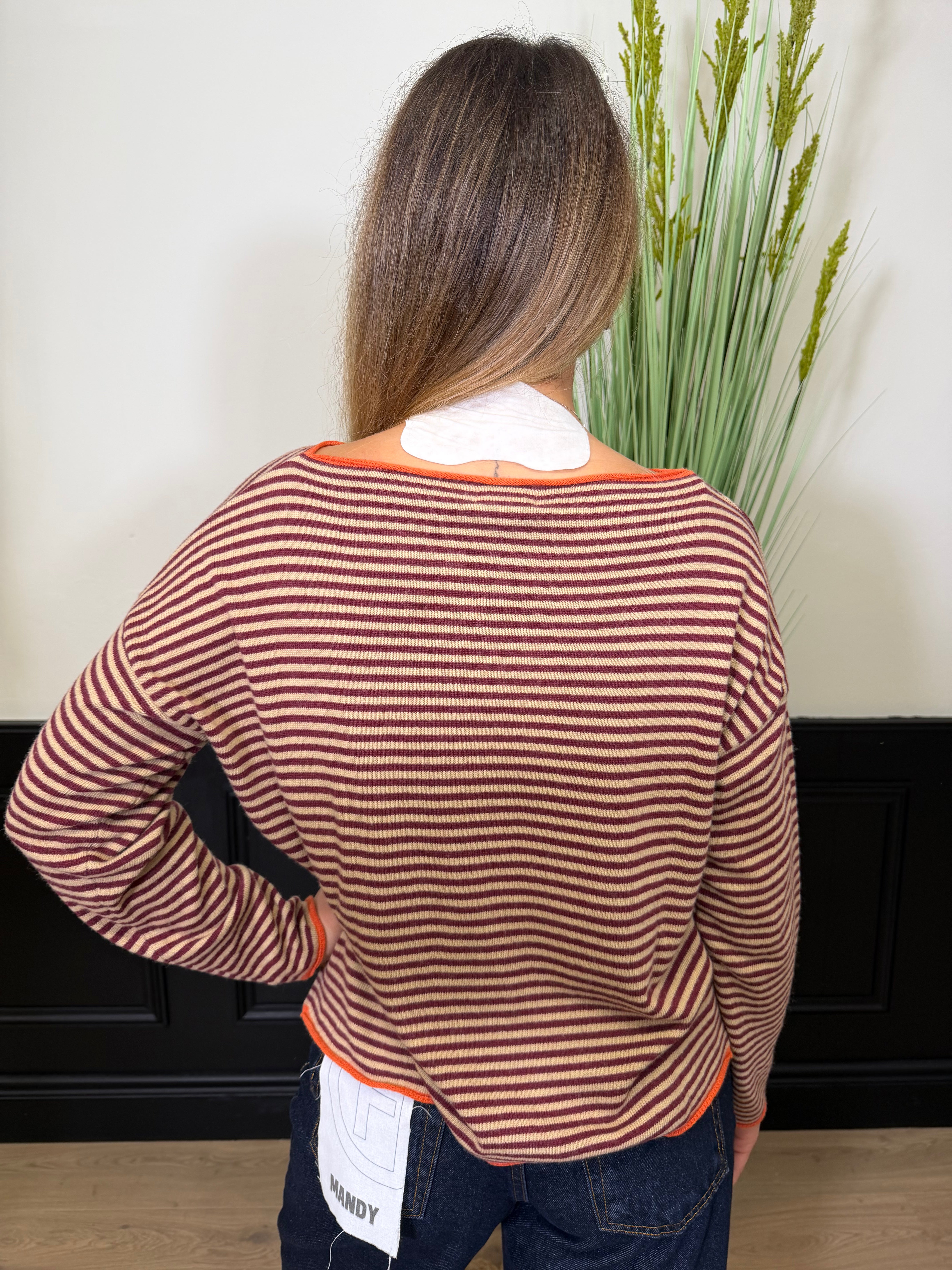 Maglia a righe scollo a barca lana/cashmere