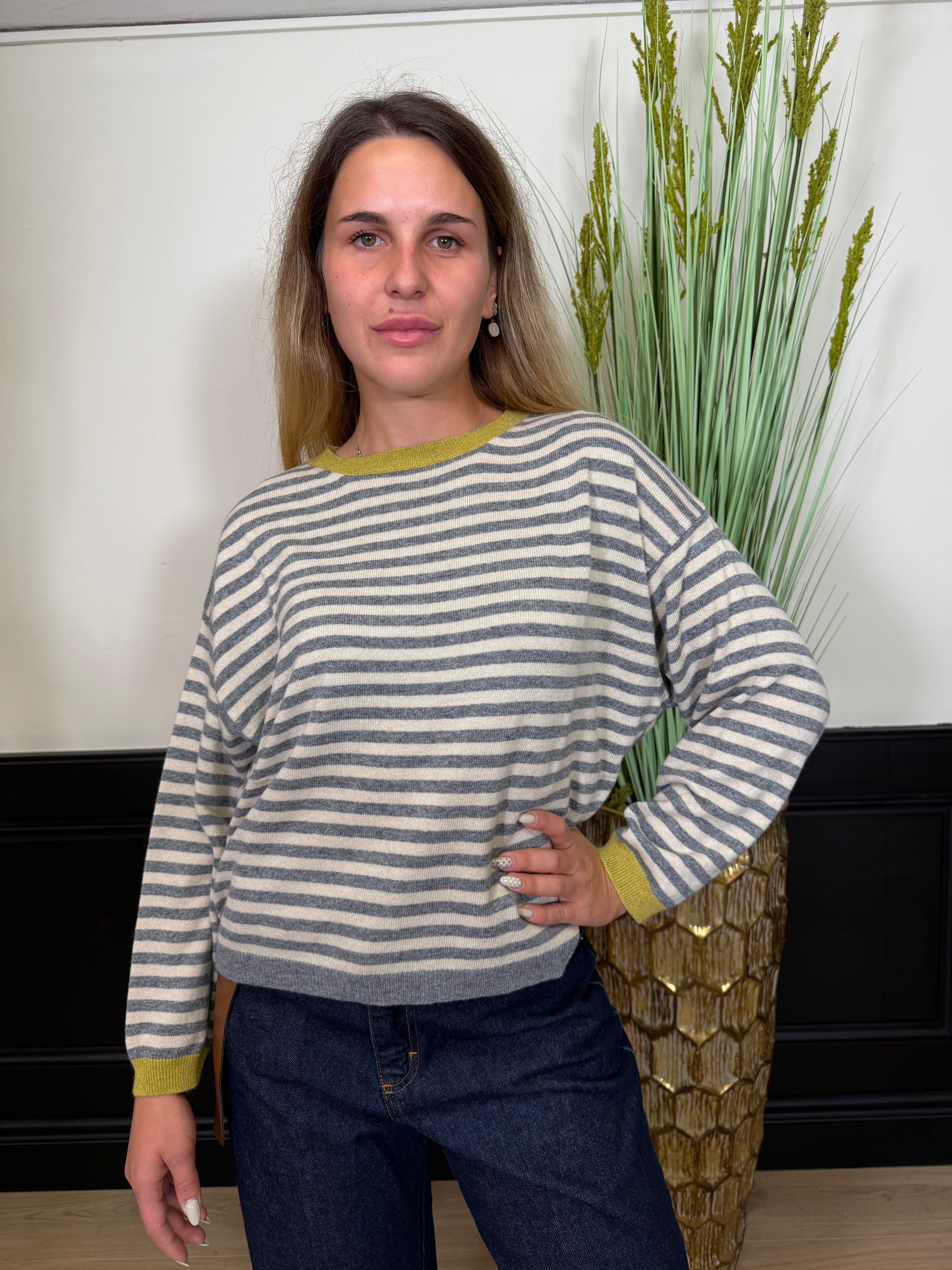 Maglia righe girocollo lana/cashmere